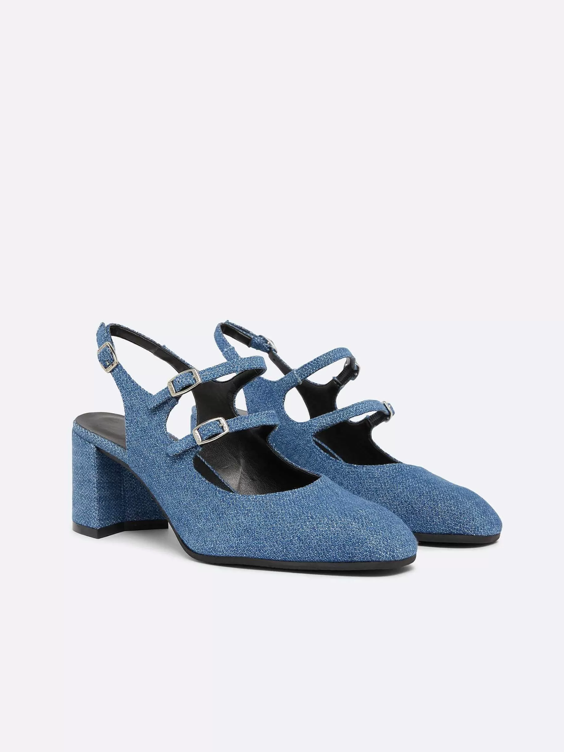 Women Carel Mary Janes-Blue Upcycled Denim Fabric Slingback Mary Janes