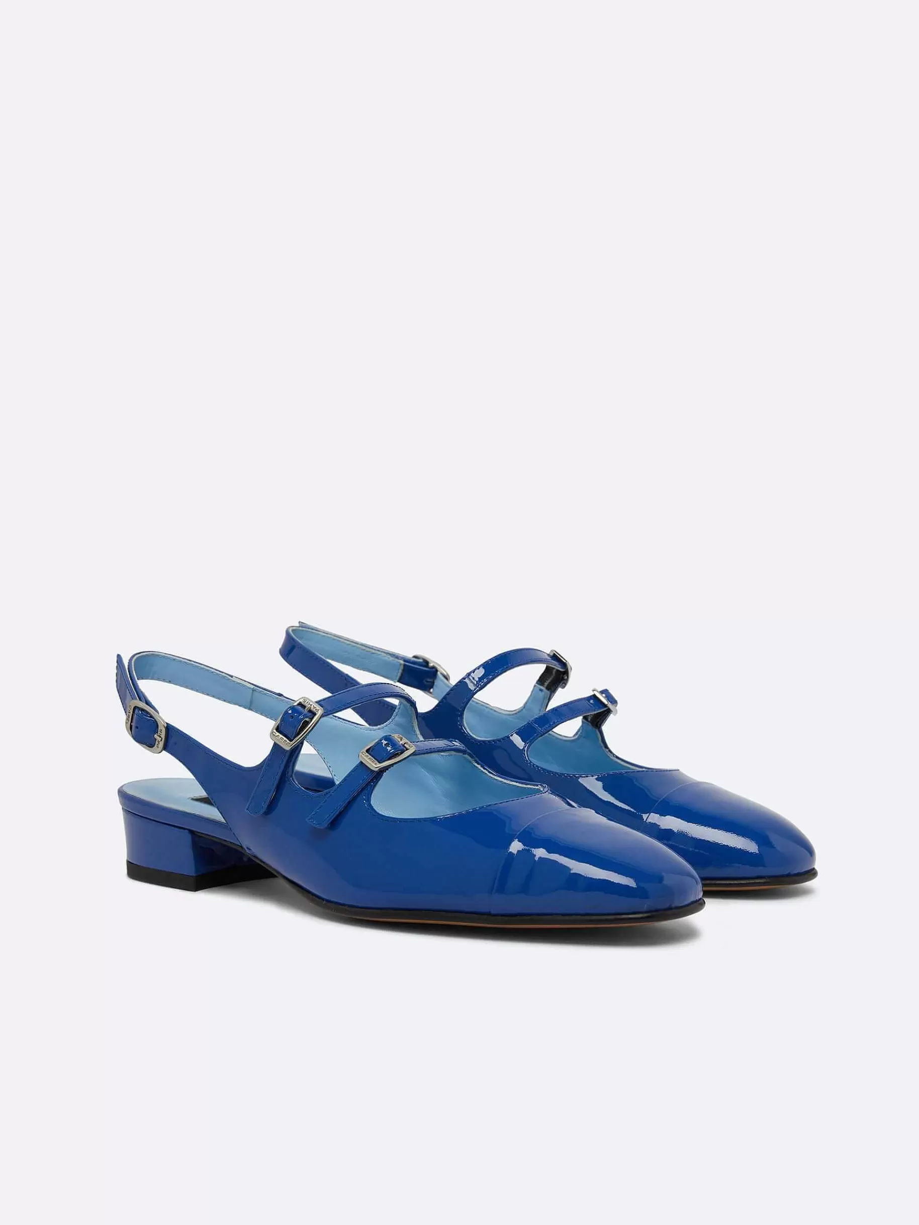 Women Carel Mary Janes-Blue Upcycled Patent Leather Slingback Mary Janes