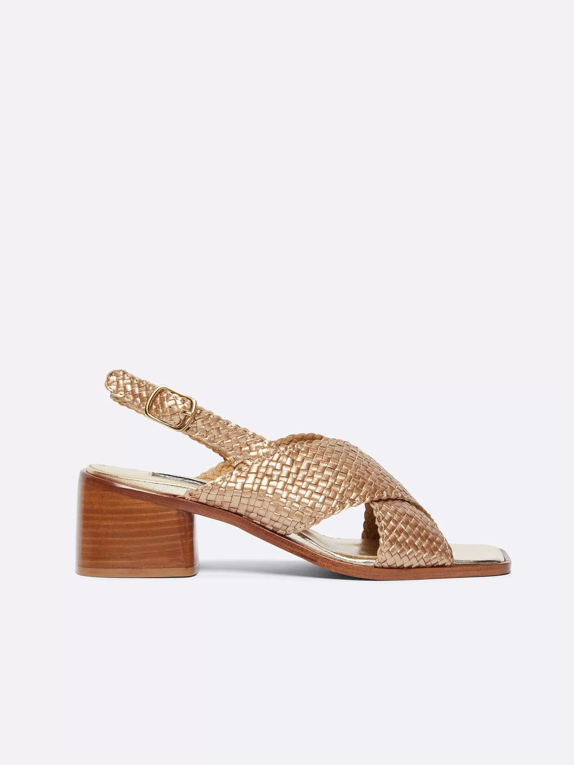 Women Carel Sandals And Mules-Bronze Platinum Woven Leather Sandals
