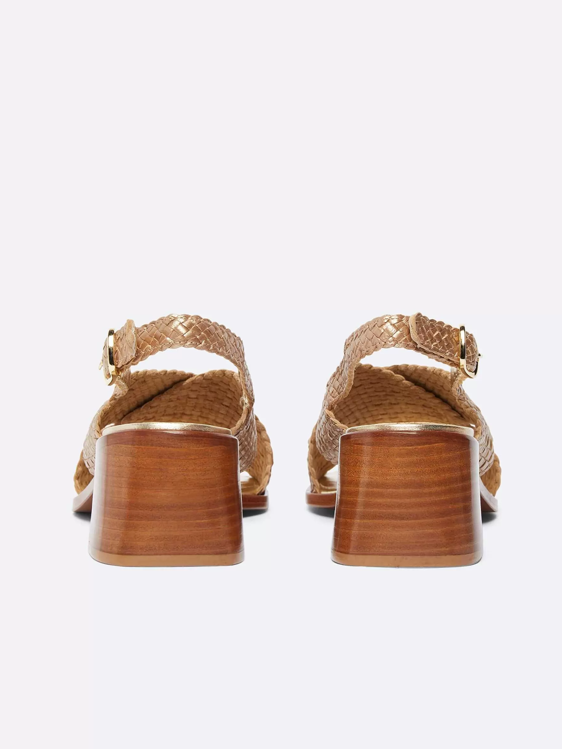 Women Carel Sandals And Mules-Bronze Platinum Woven Leather Sandals