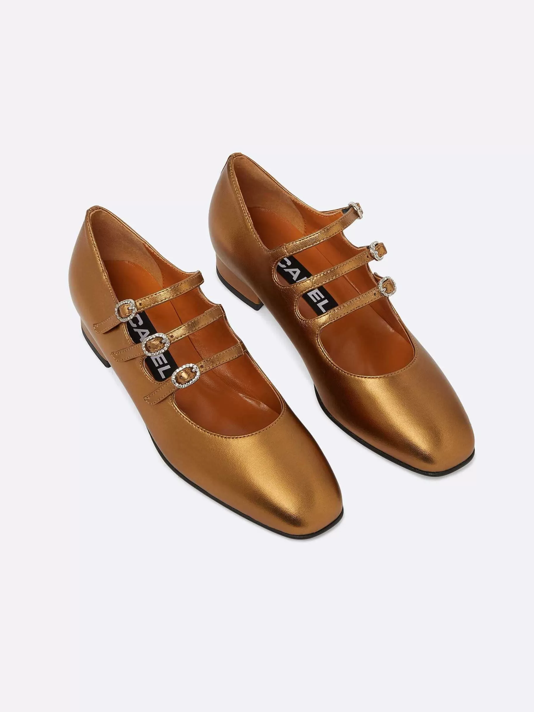 Women Carel Ballet Flats-Bronze Upcycled Leather Mary Janes Ballet Flats