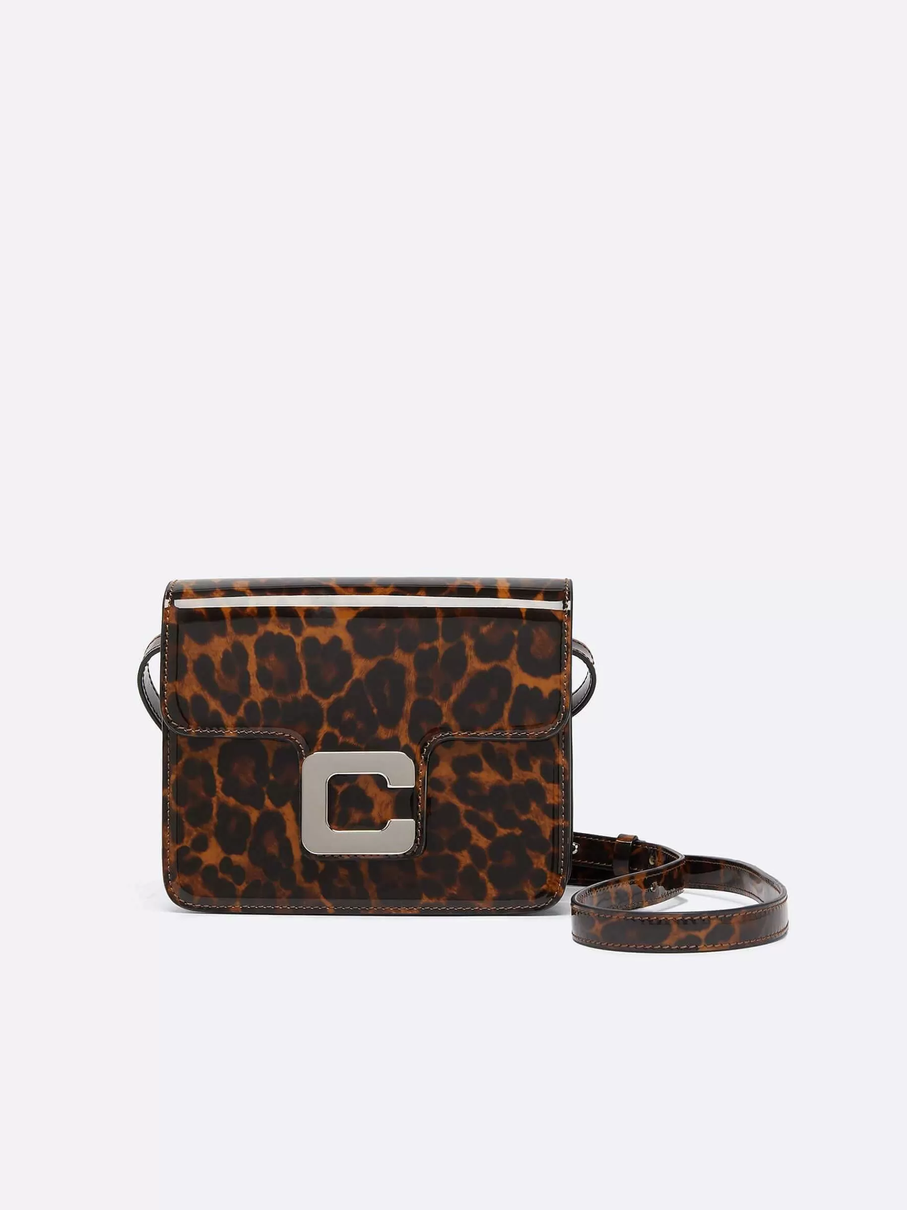 Women Carel Bags-Brown Patent Leather Bag With Leopard Print