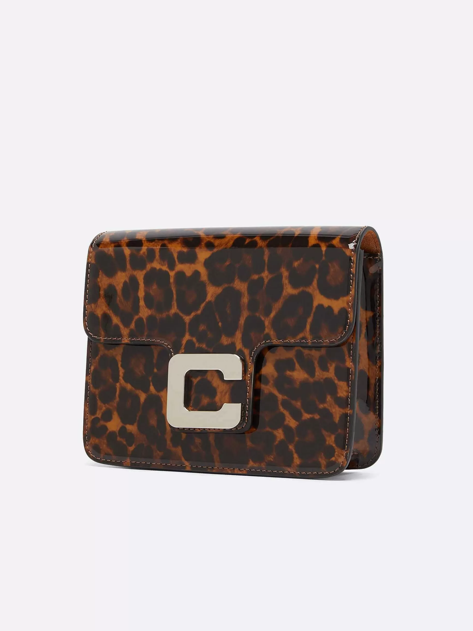 Women Carel Bags-Brown Patent Leather Bag With Leopard Print