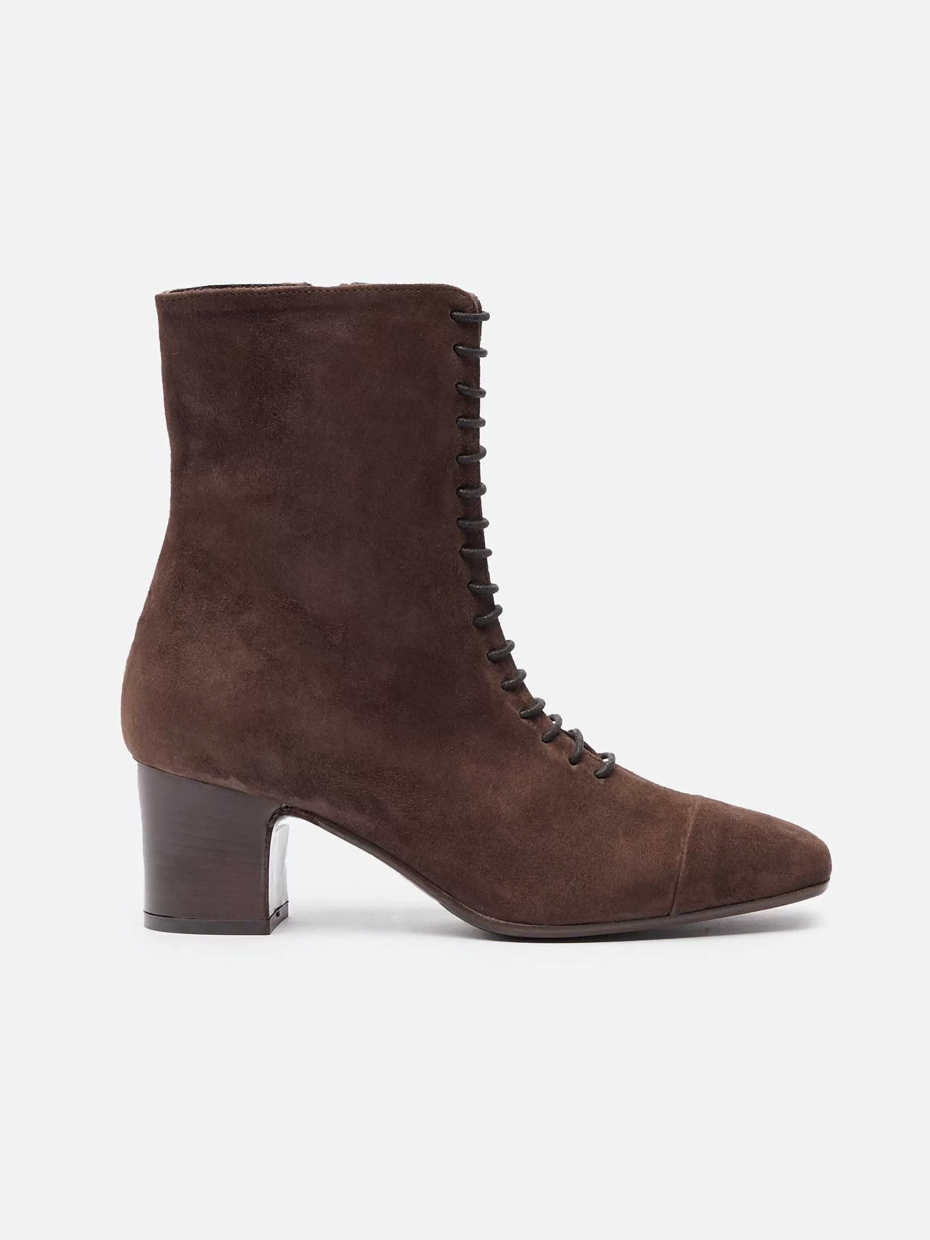 Women Carel Boots And Ankle Boots-Brown Suede Leather Lace-Up Ankle Boots