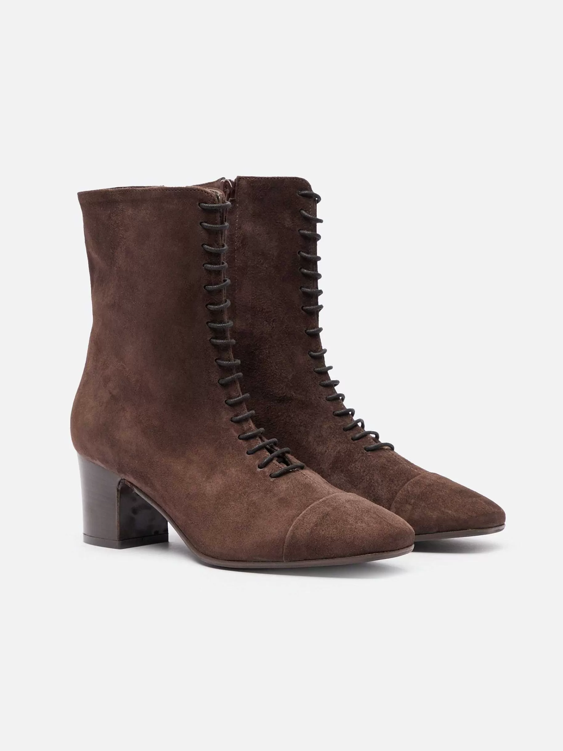 Women Carel Boots And Ankle Boots-Brown Suede Leather Lace-Up Ankle Boots