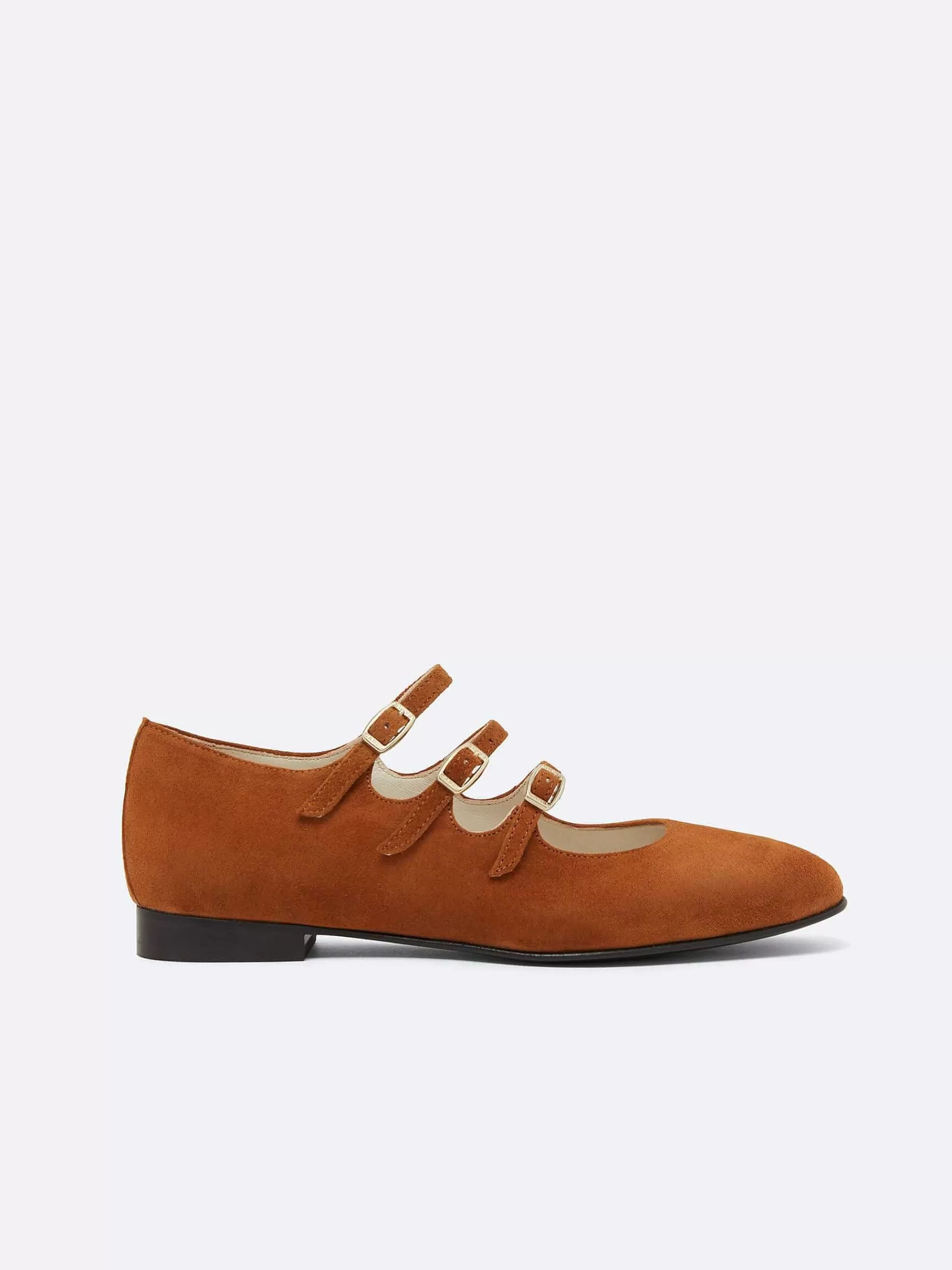 Women Carel Ballet Flats-Brown Suede Leather Mary Janes Ballet Flats
