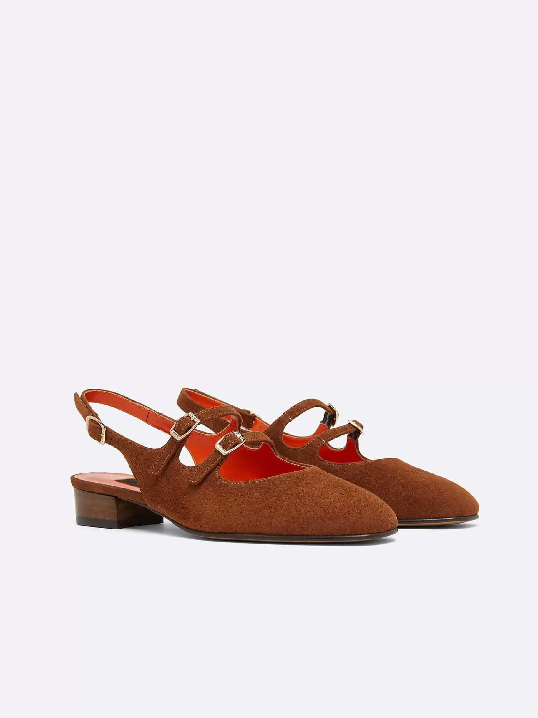 Women Carel Mary Janes-Brown Suede Upcycled Leather Slingback Mary Janes