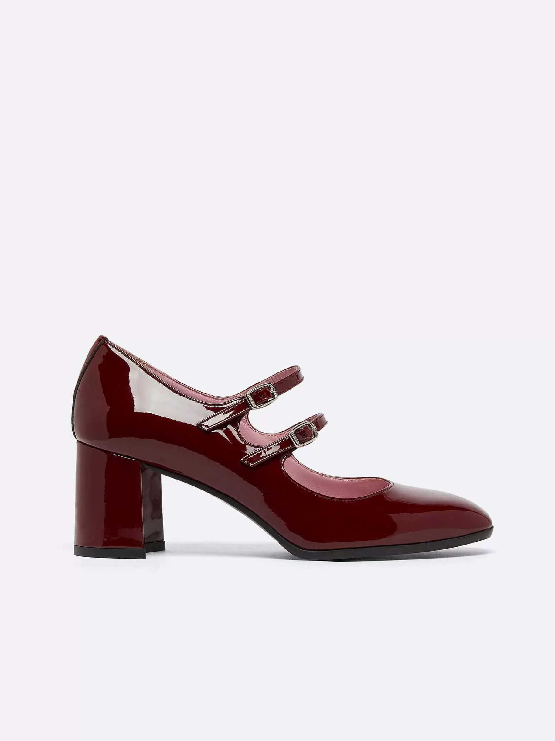 Women Carel Mary Janes-Burgundy Patent Leather Mary Janes Pumps