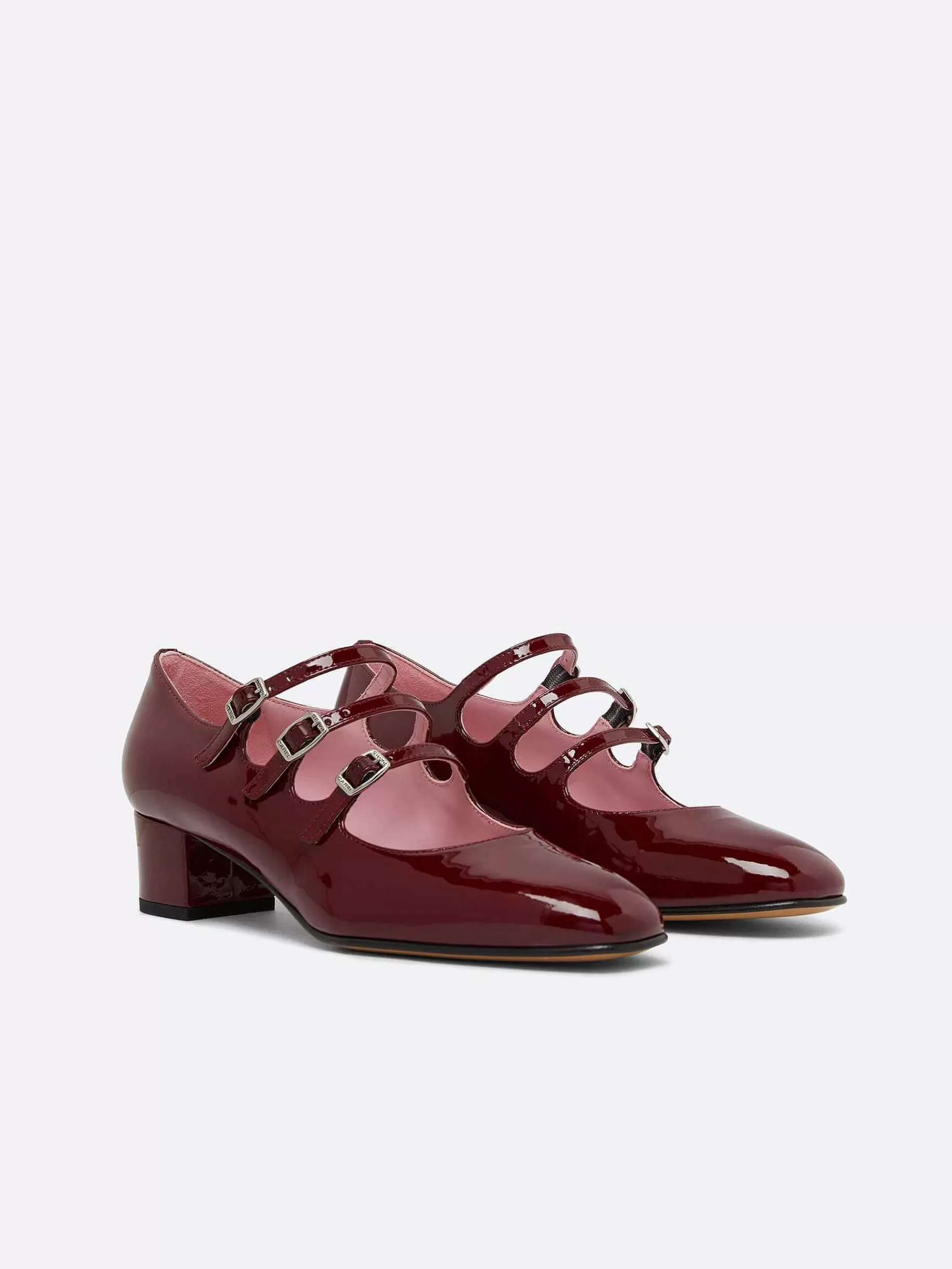 Women Carel Mary Janes-Burgundy Patent Leather Mary Janes Pumps