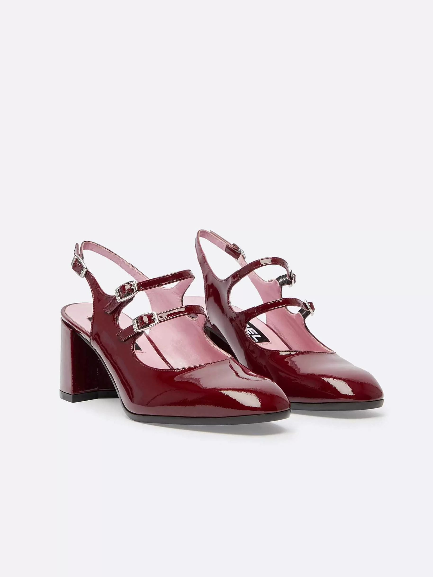Women Carel Mary Janes-Burgundy Patent Leather Slingback Mary Janes