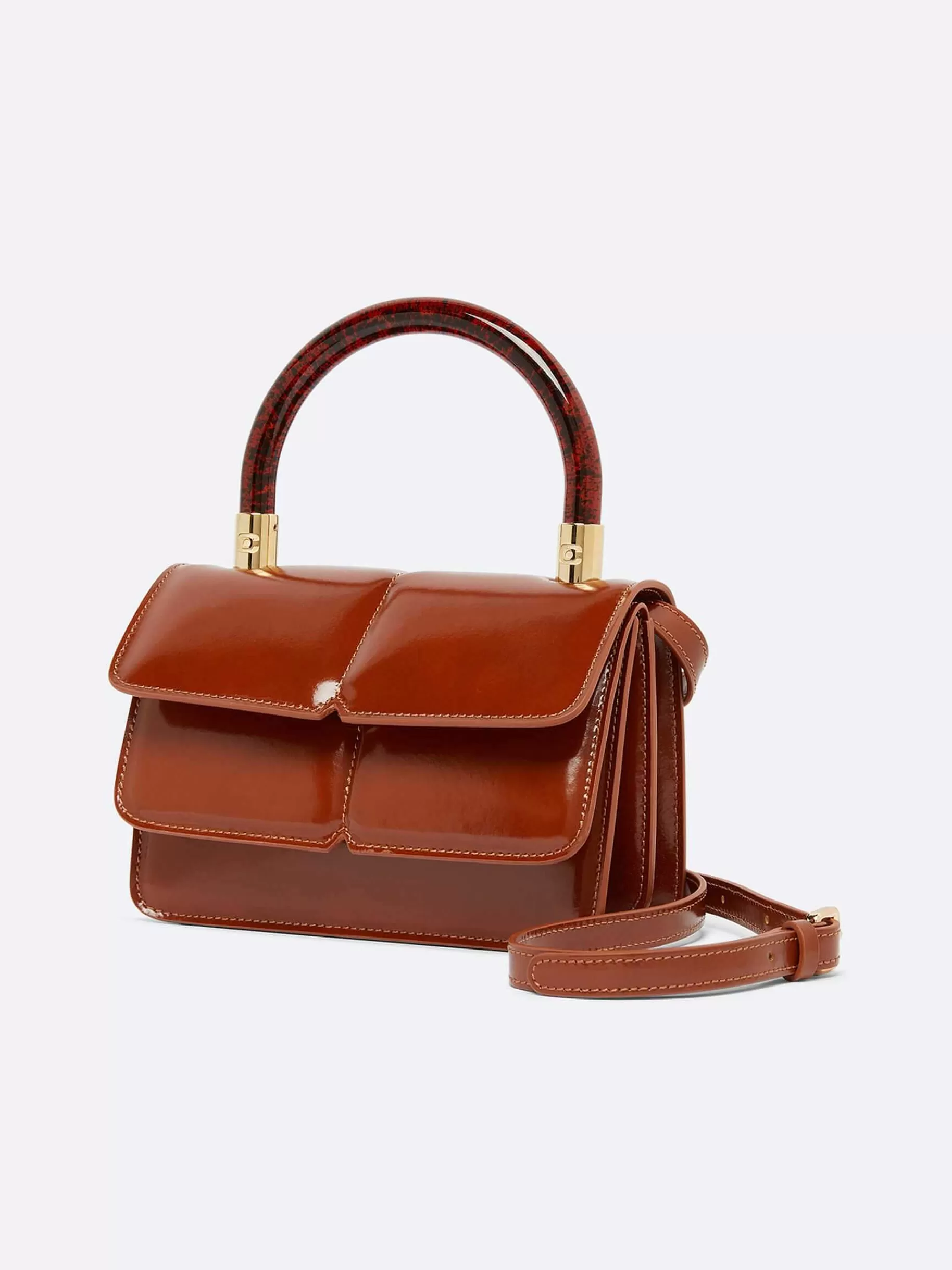 Women Carel Bags-Camel Glossy Leather Handbag