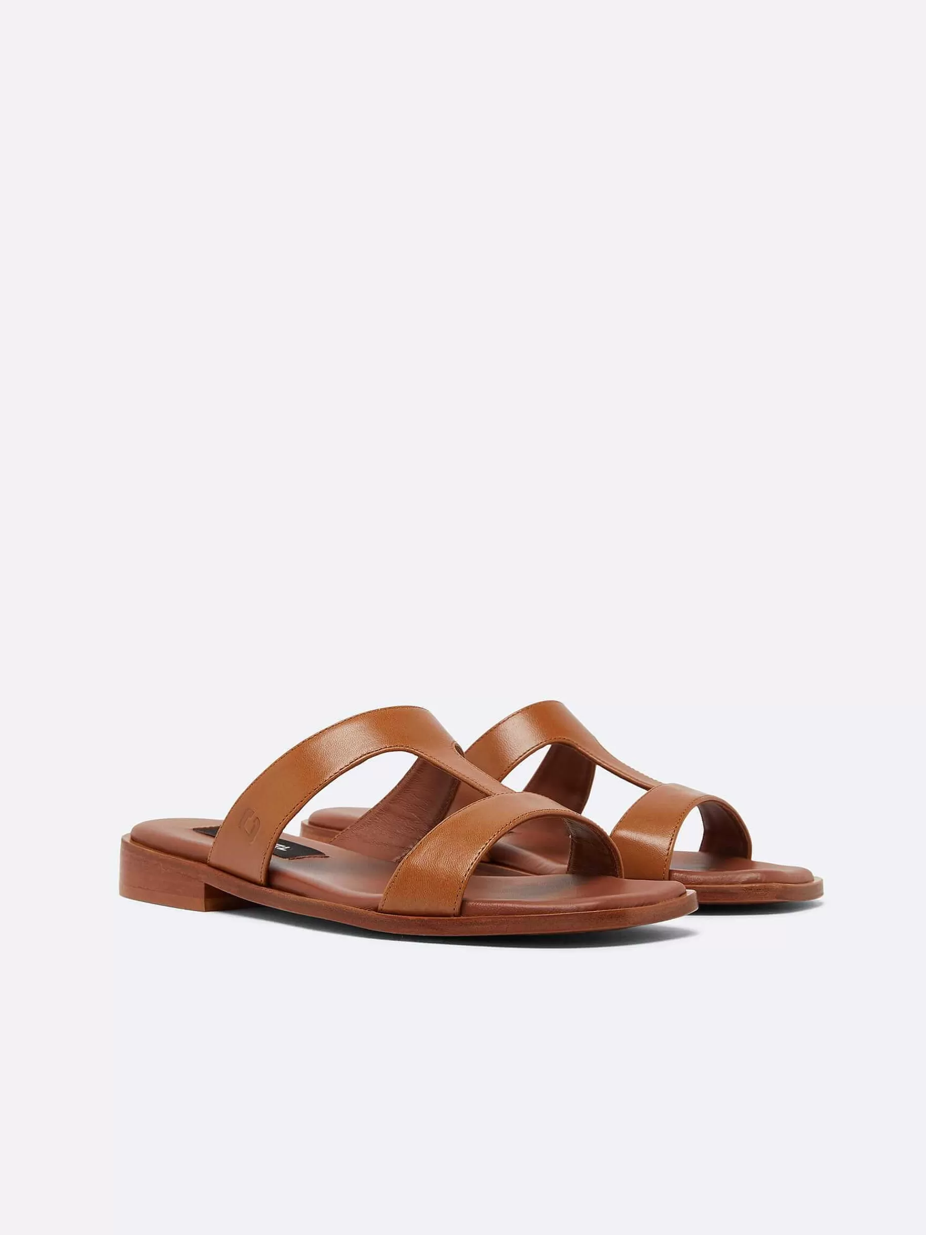 Women Carel Sandals And Mules-Camel Leather Flat Mules