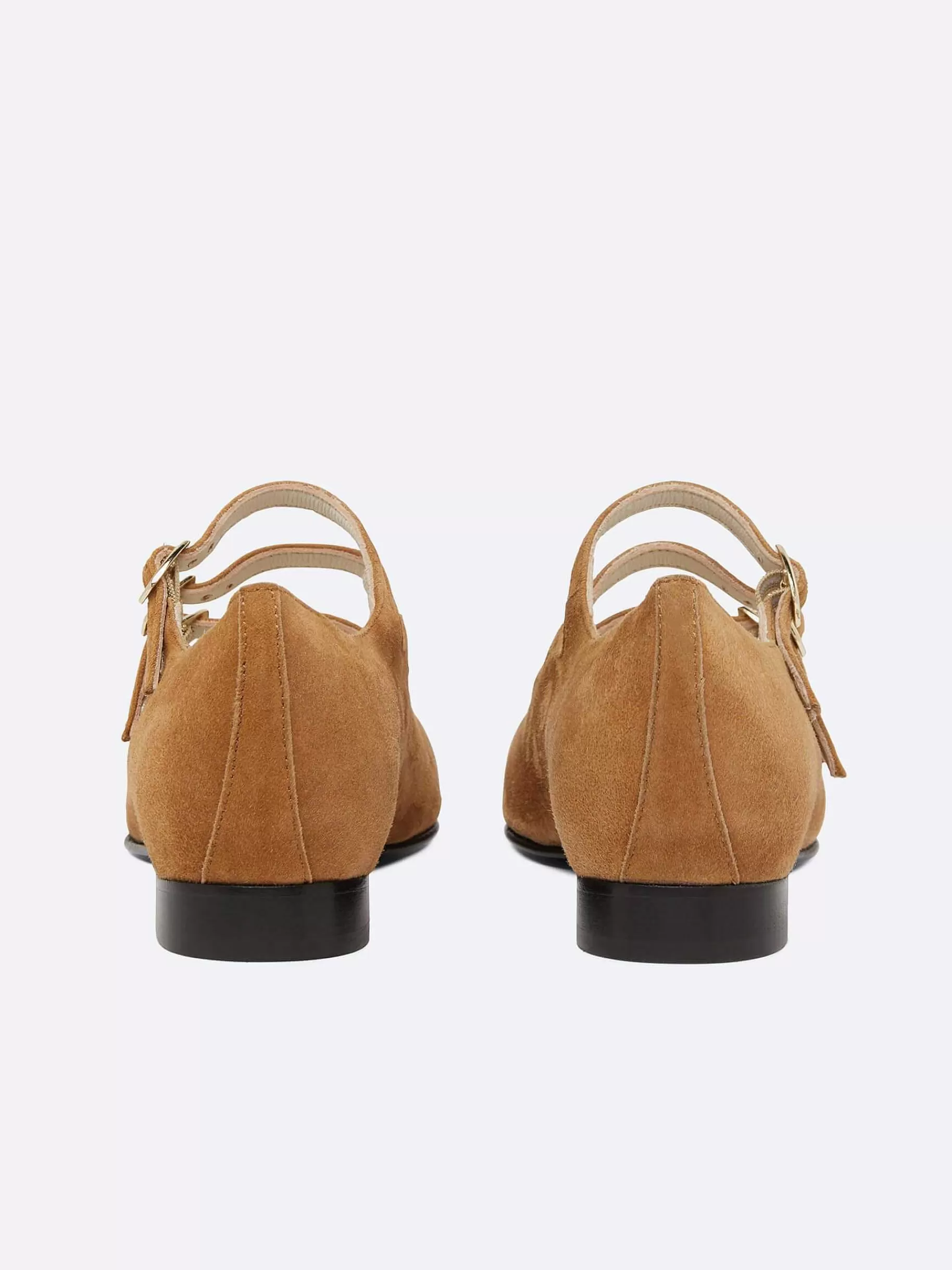 Women Carel Ballet Flats-Camel Upcycled Suede Leather Mary Janes Ballet Flats