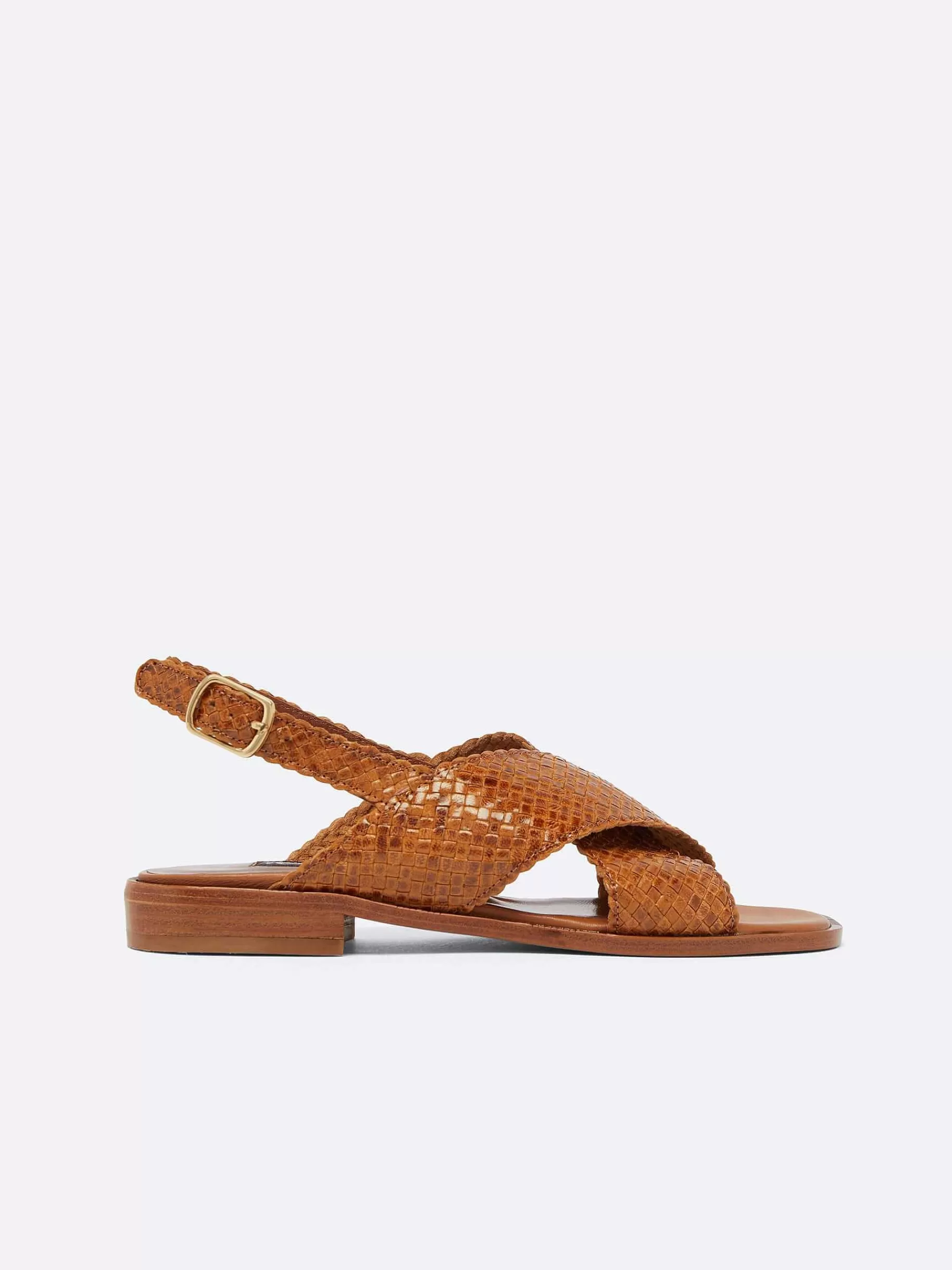 Women Carel Sandals And Mules-Camel Woven Leather Sandals