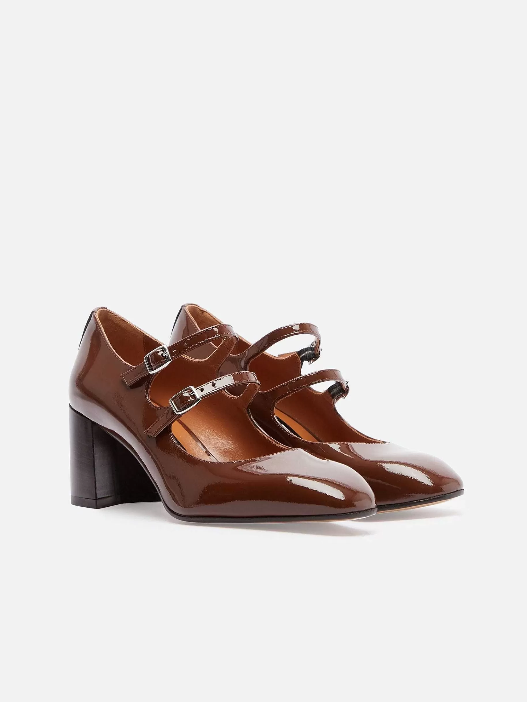 Women Carel Mary Janes-Caramel Patent Leather Mary Janes