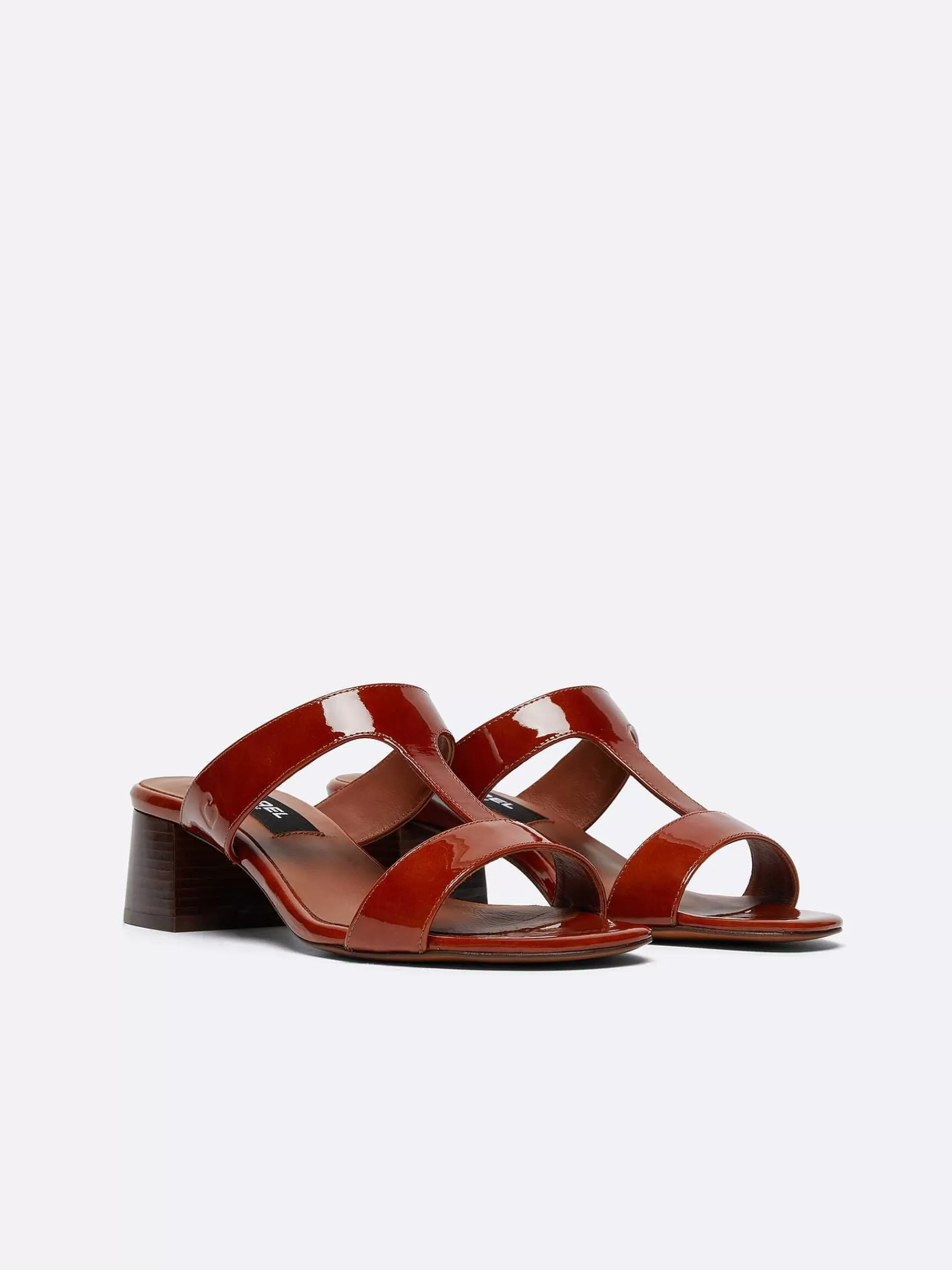 Women Carel Sandals And Mules-Caramel Patent Leather Mules