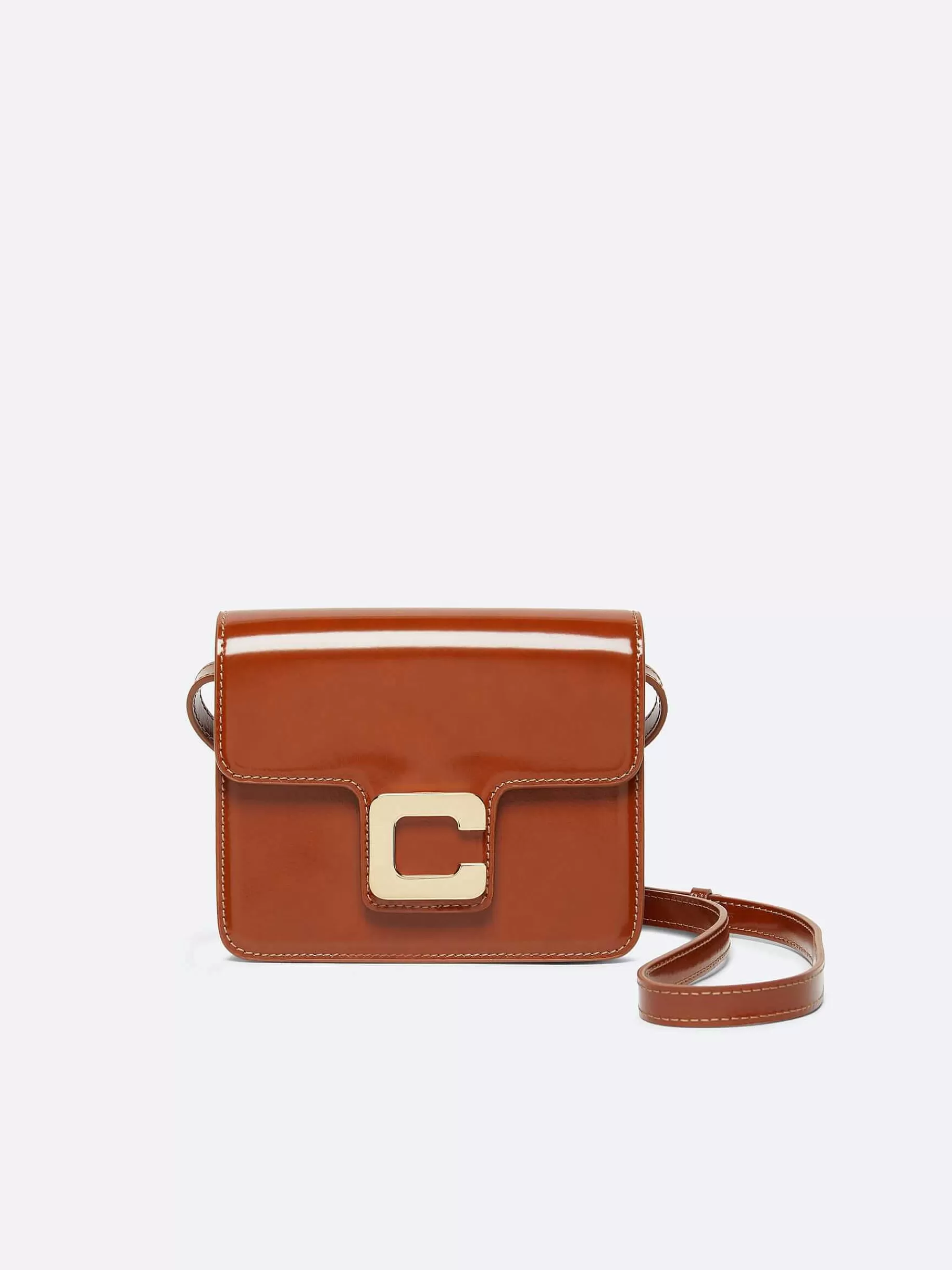 Women Carel Bags-Cognac Glossy Leather Bag