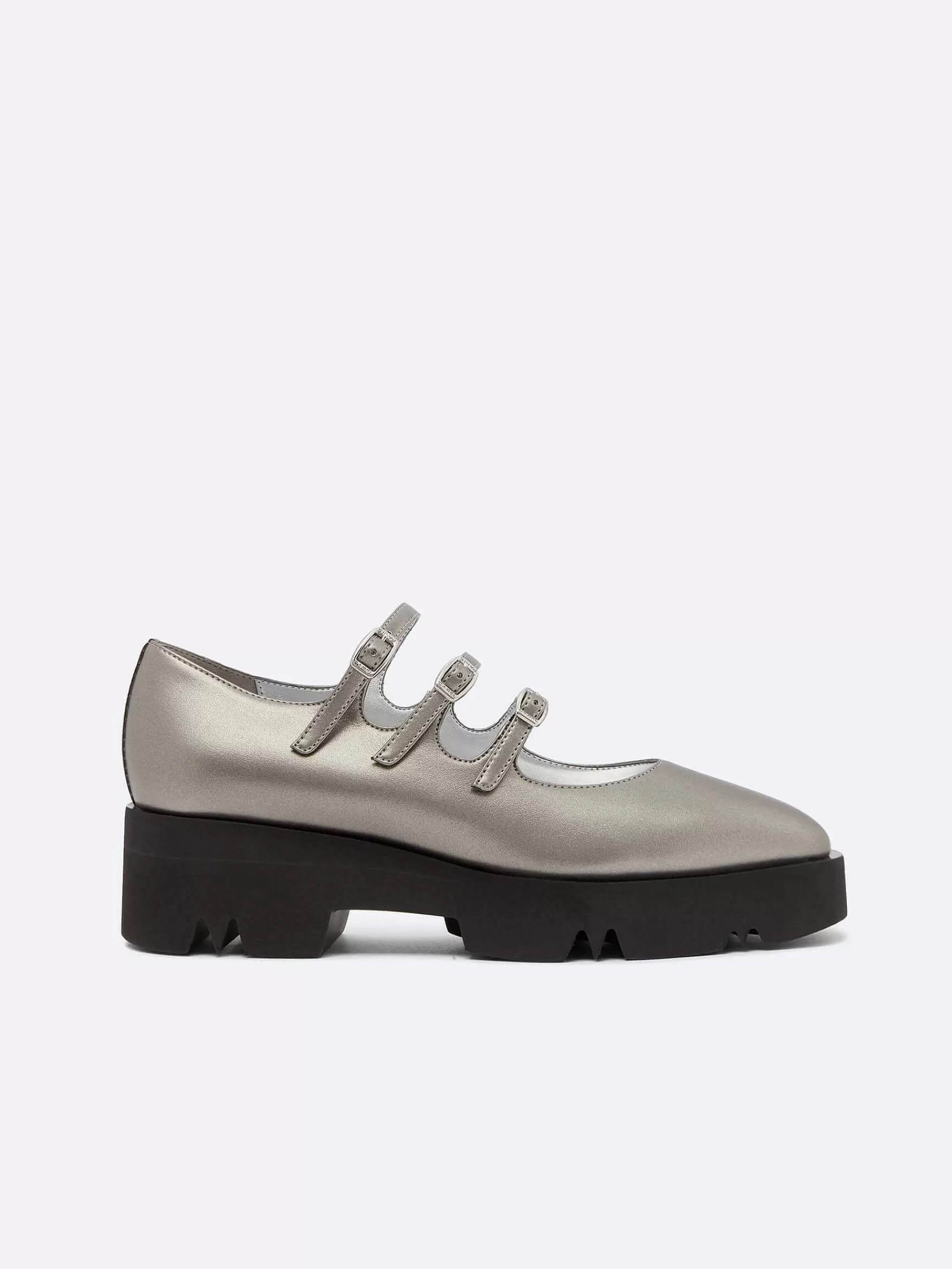 Women Carel Appleskin-Dark Silver Appleskin With Black Rubber Sole Mary Janes