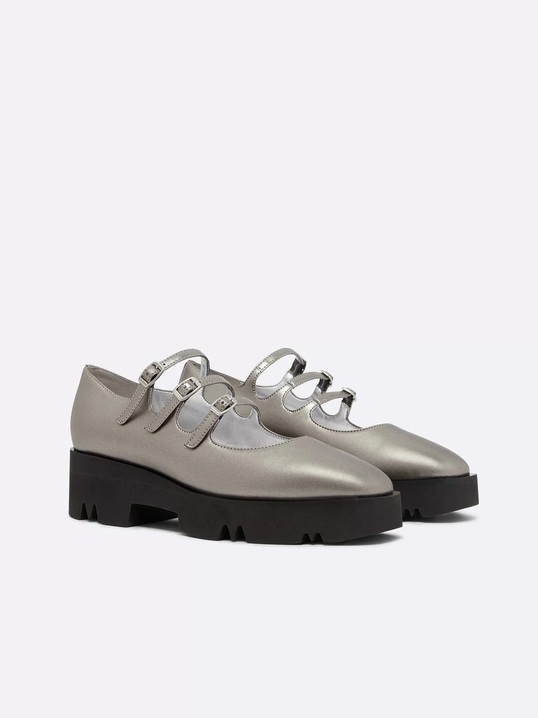 Women Carel Appleskin-Dark Silver Appleskin With Black Rubber Sole Mary Janes