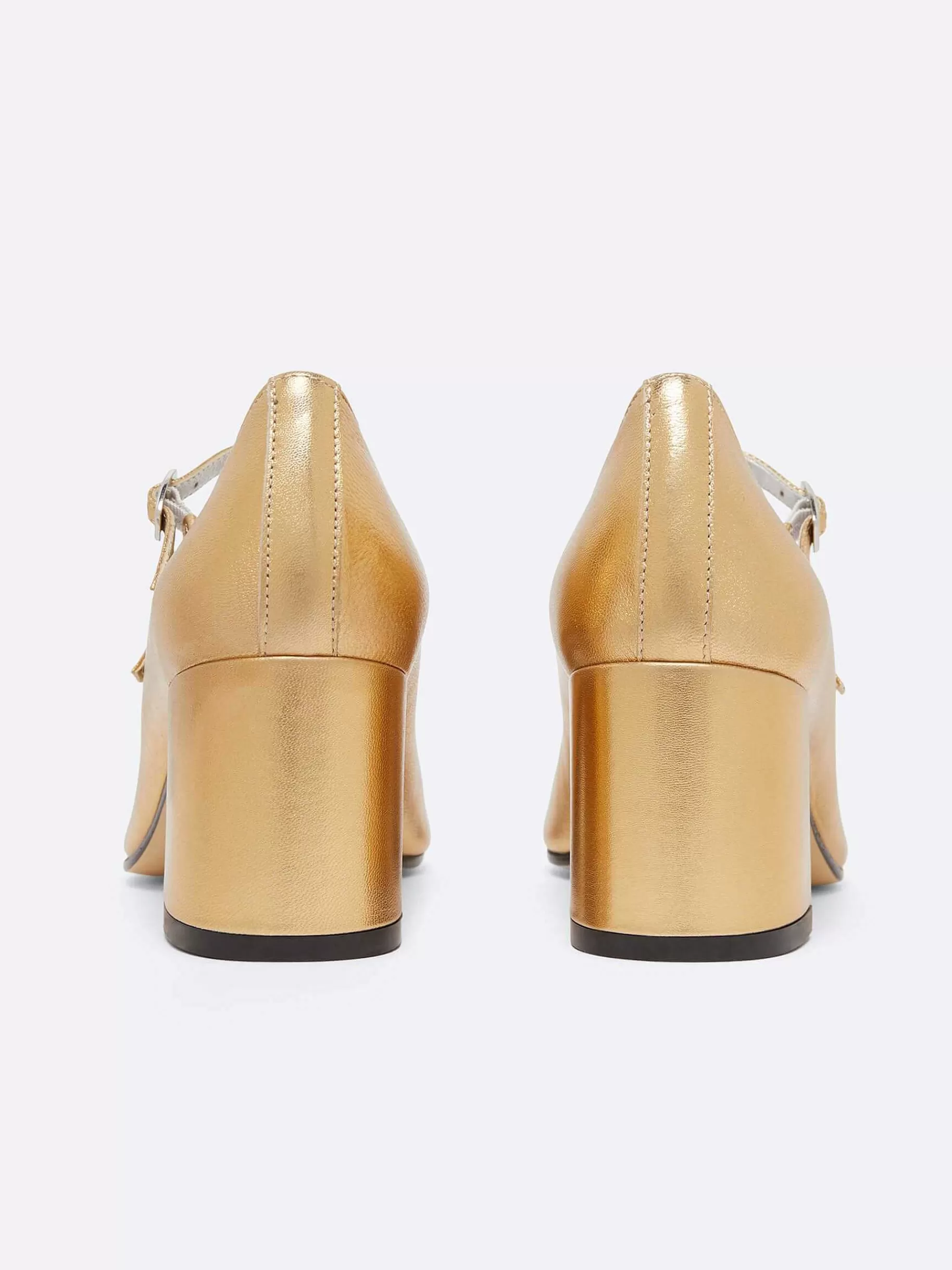 Women Carel Mary Janes-Gold Laminated Leather Mary Janes Pumps