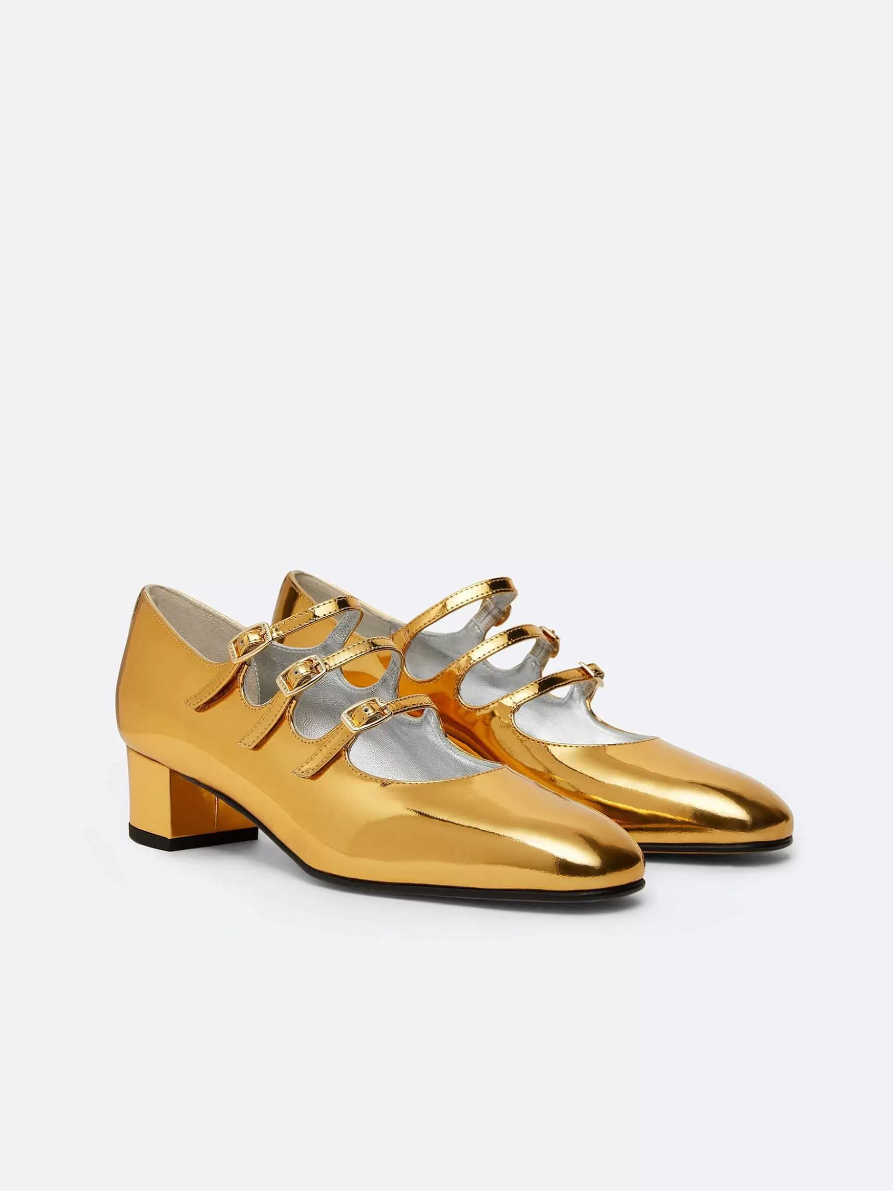 Women Carel Mary Janes-Gold Mirror Effect Leather Mary Janes Pumps