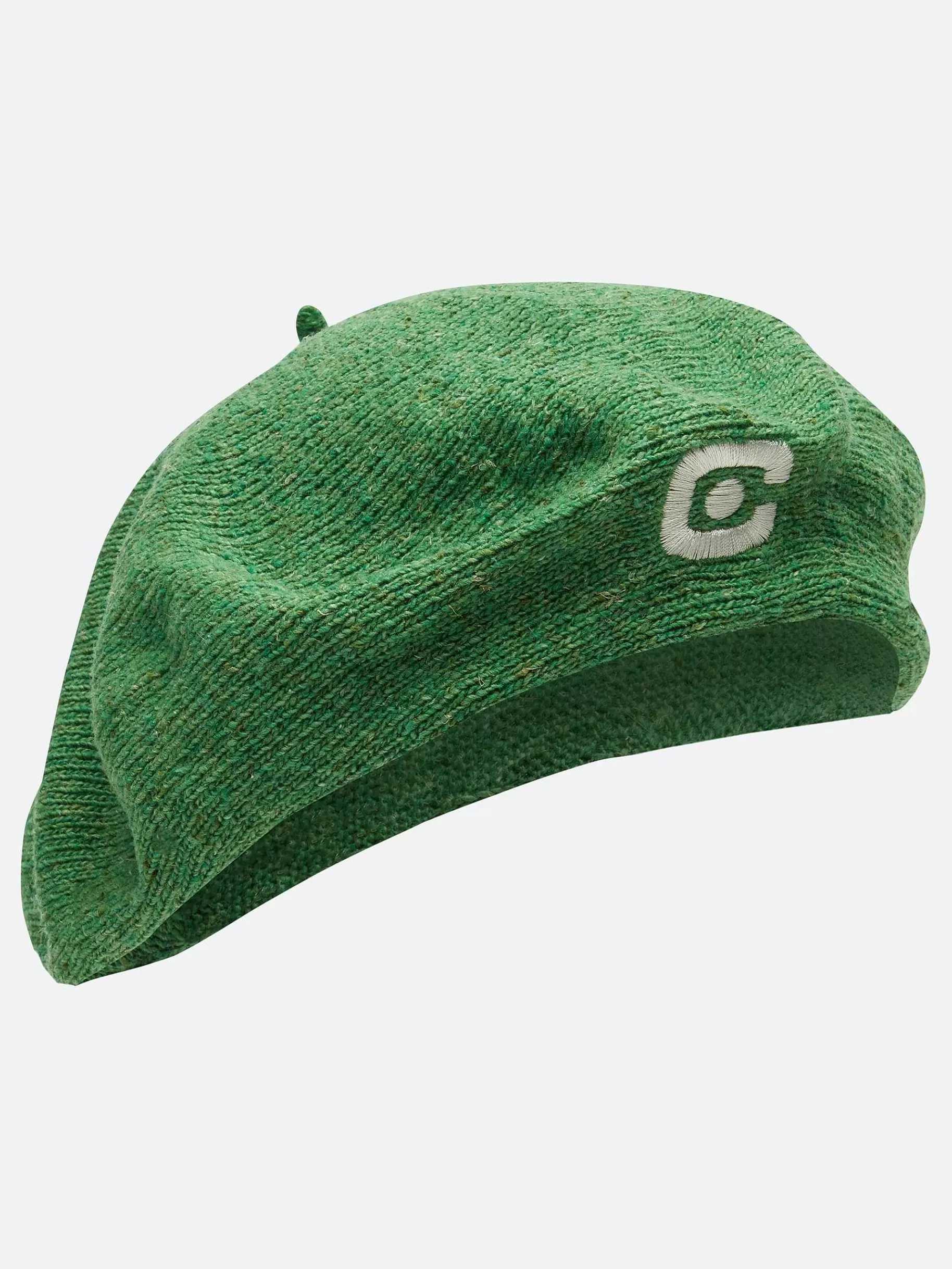 Women Carel Accessories-Green Wool Beret With Letter C Logo