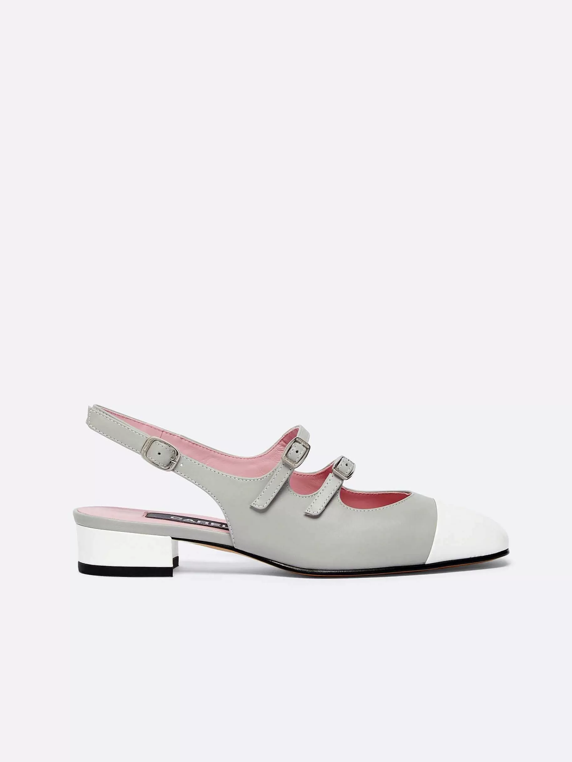 Women Carel Mary Janes-Grey Leather And White Patent Leather Slingback Mary Janes