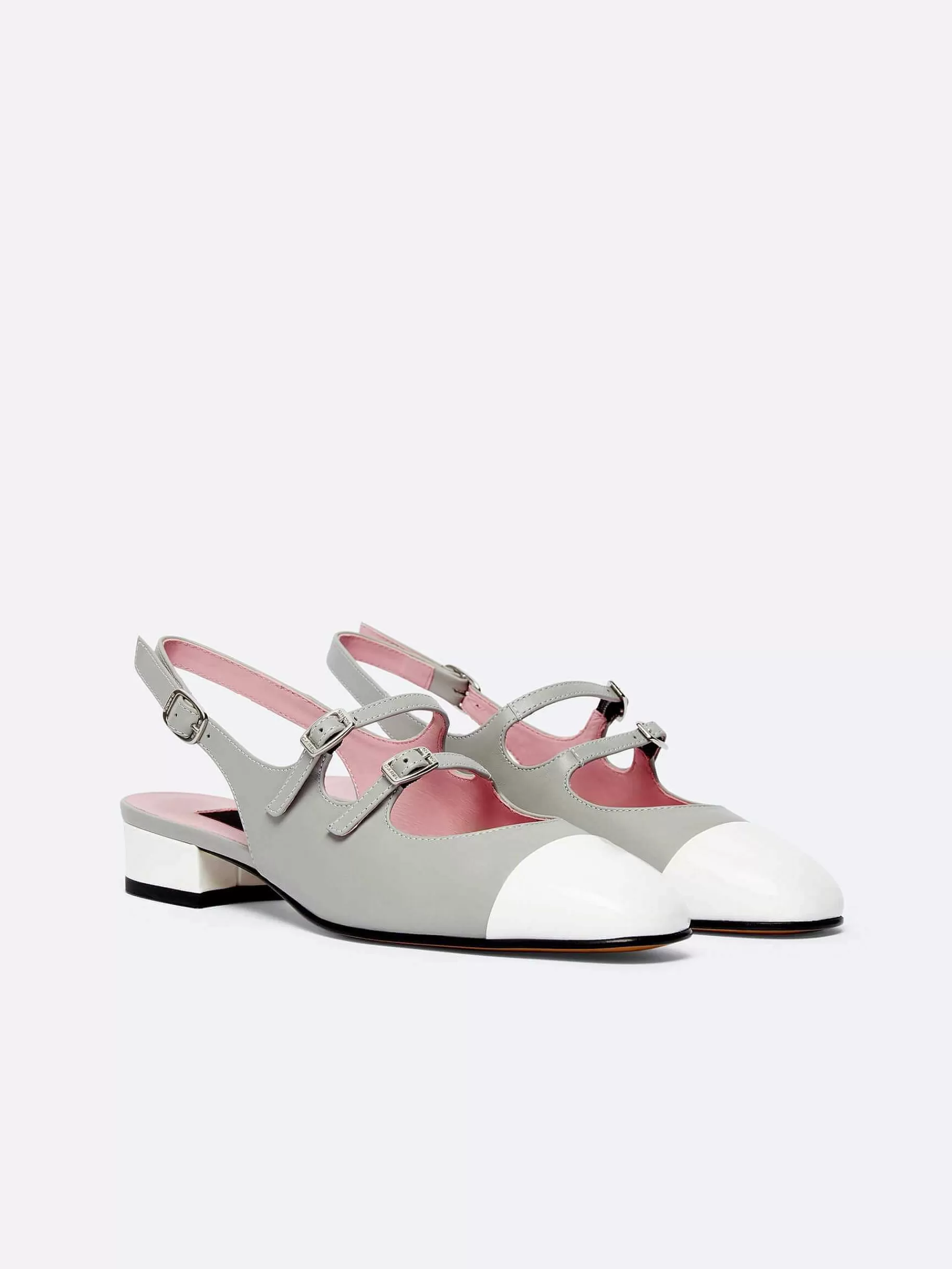 Women Carel Mary Janes-Grey Leather And White Patent Leather Slingback Mary Janes