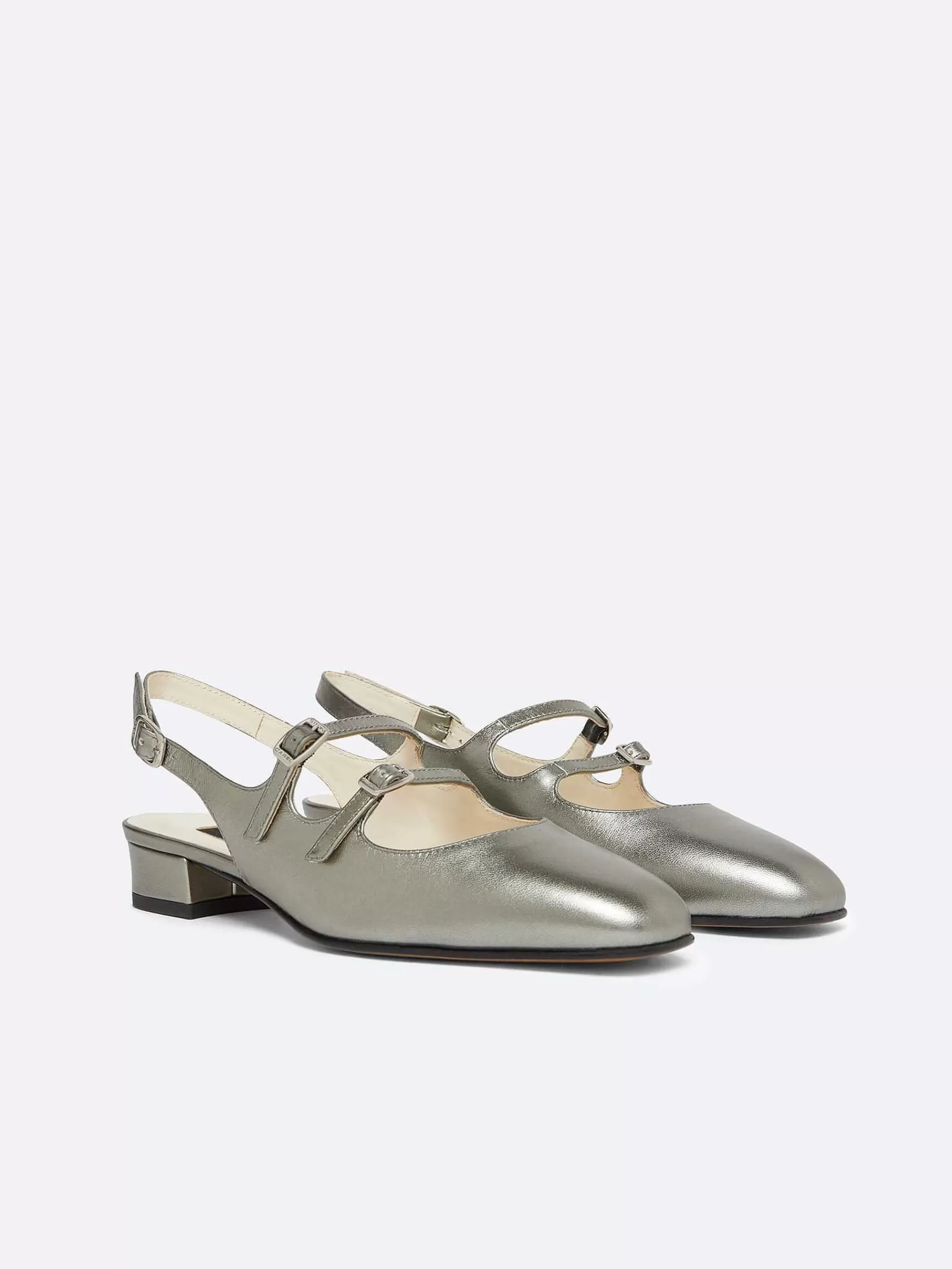 Women Carel Slingbacks-Grey Upcycled Laminated Leather Slingback Mary Janes