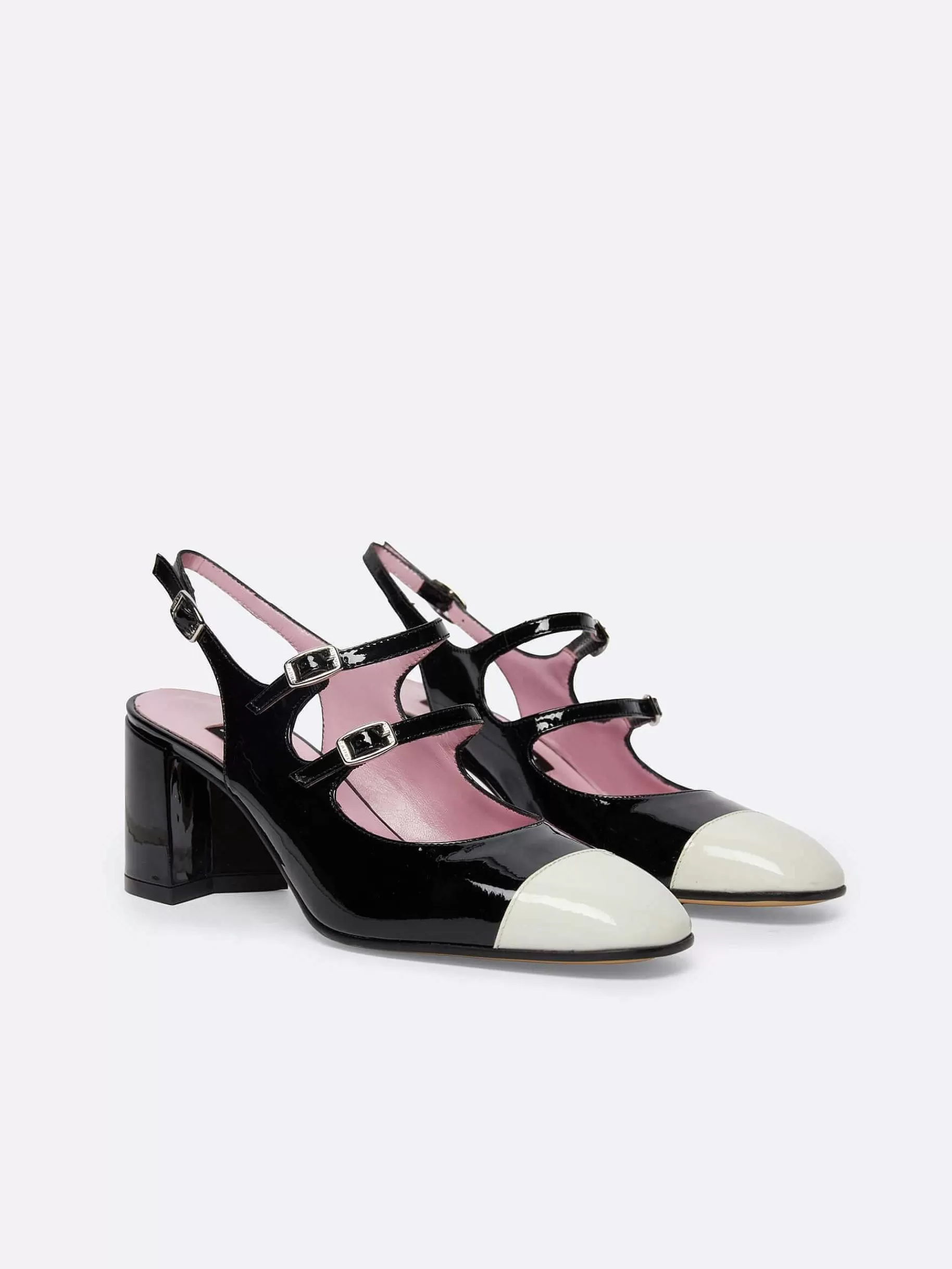 Women Carel Slingbacks-Ivory And Black Patent Leather Slingback Mary Janes