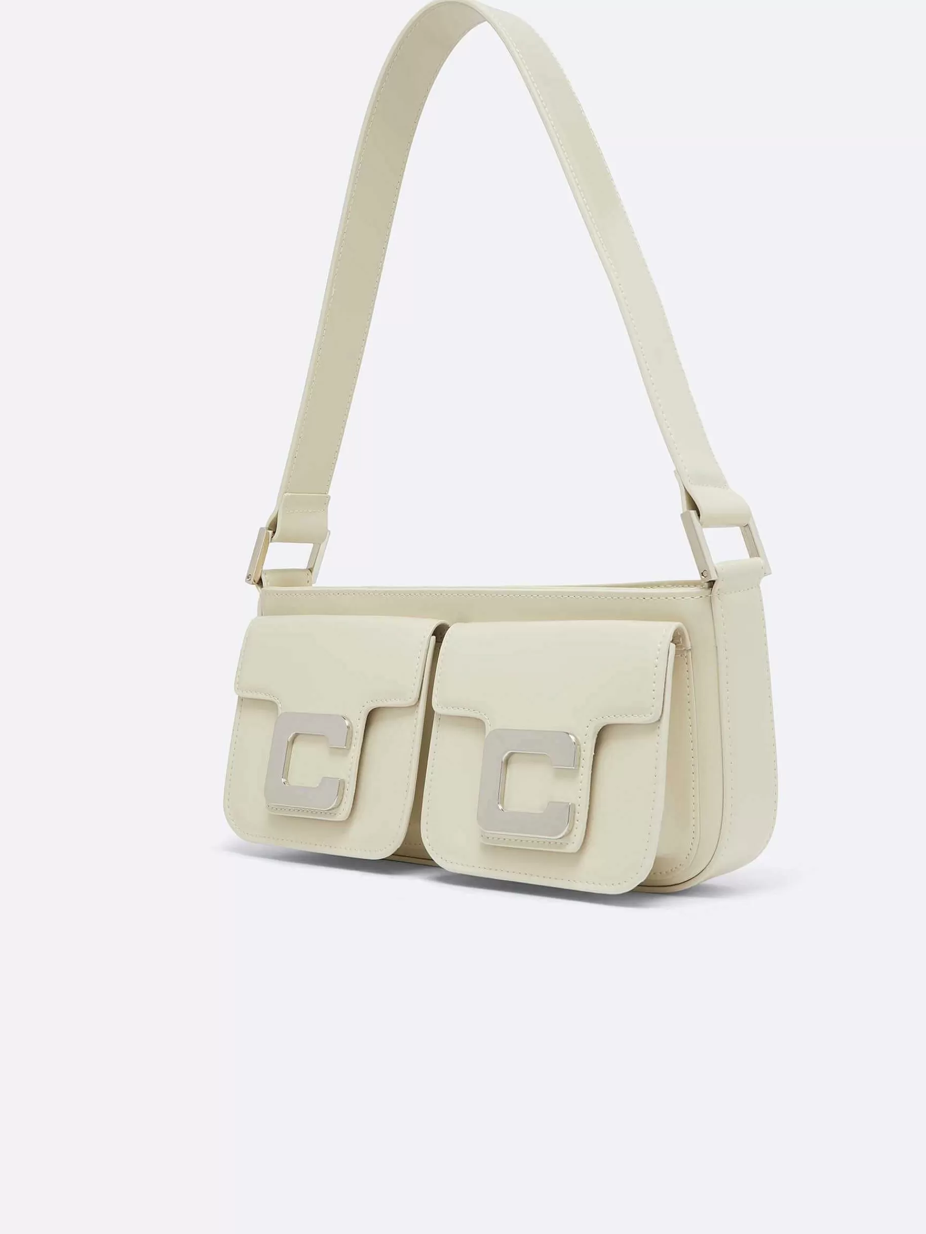 Women Carel Bags-Ivory Glossy Leather Bag