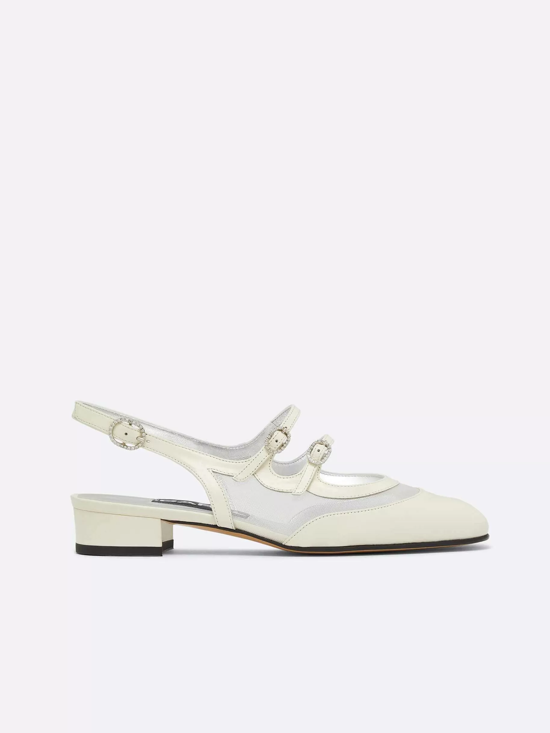 Women Carel Mary Janes-Ivory Leather And Mesh Slingback Mary Janes