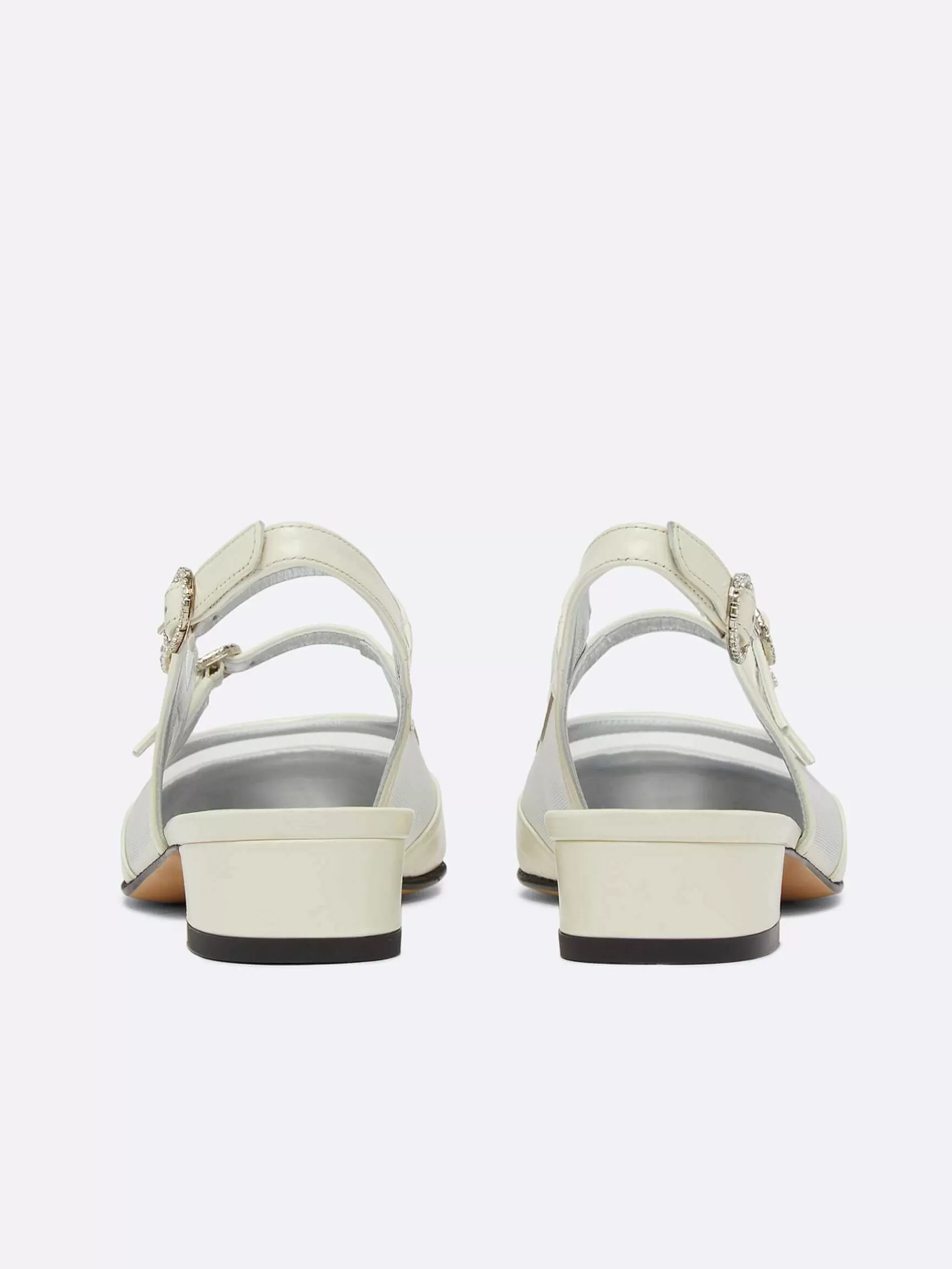 Women Carel Mary Janes-Ivory Leather And Mesh Slingback Mary Janes