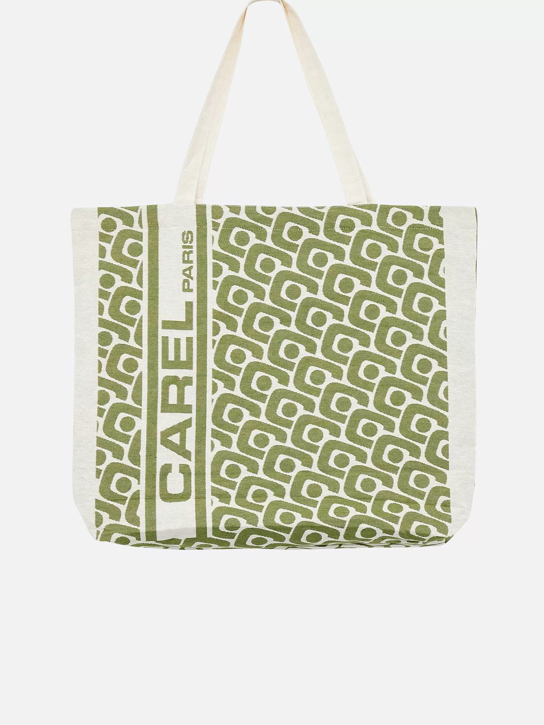 Women Carel Accessories-Khaki Monogrammed Tote Bag With Jacquard Weave