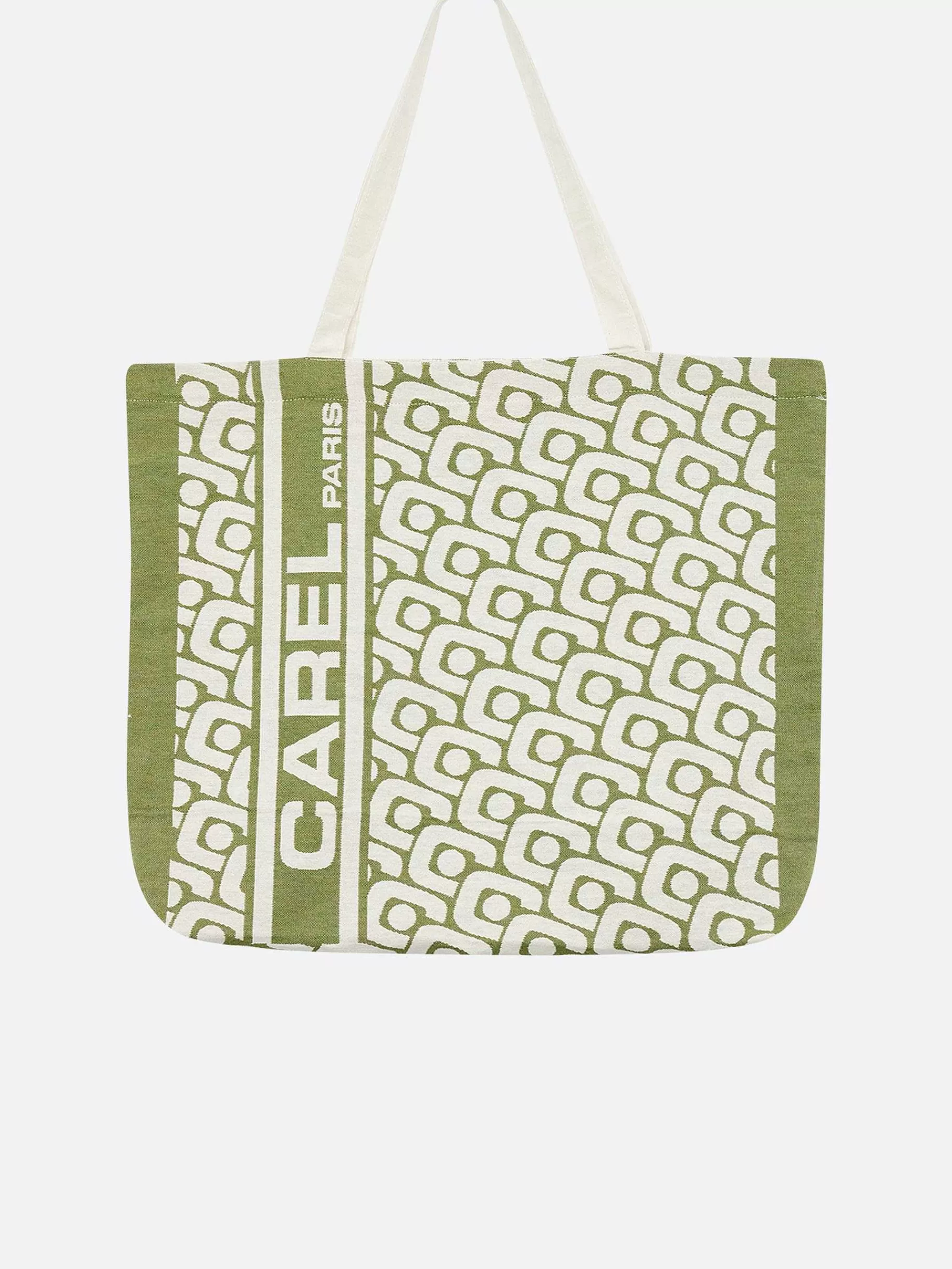 Women Carel Accessories-Khaki Monogrammed Tote Bag With Jacquard Weave