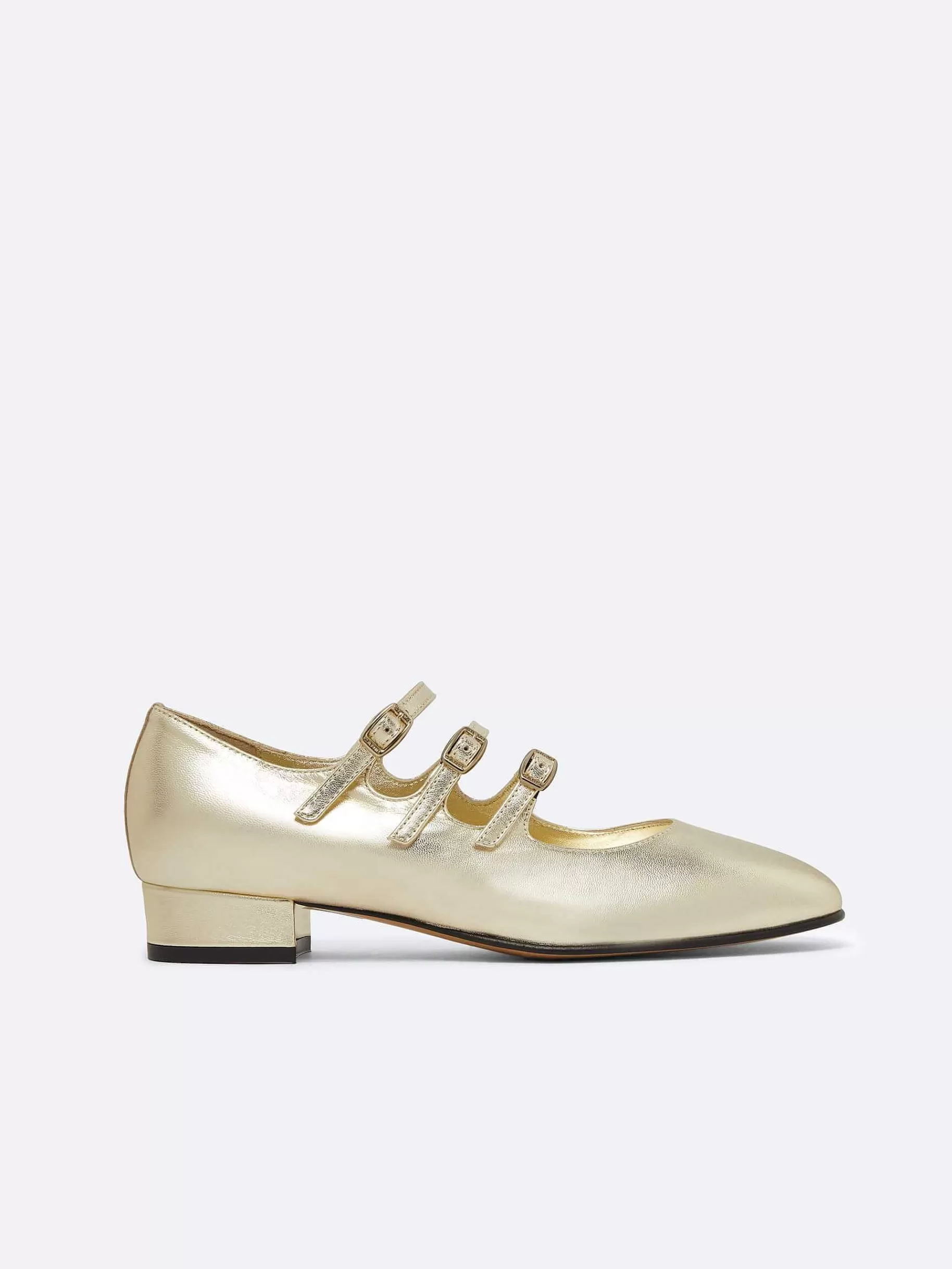 Women Carel Ballet Flats-Laminated Platinium Leather Mary Janes Ballet Flats