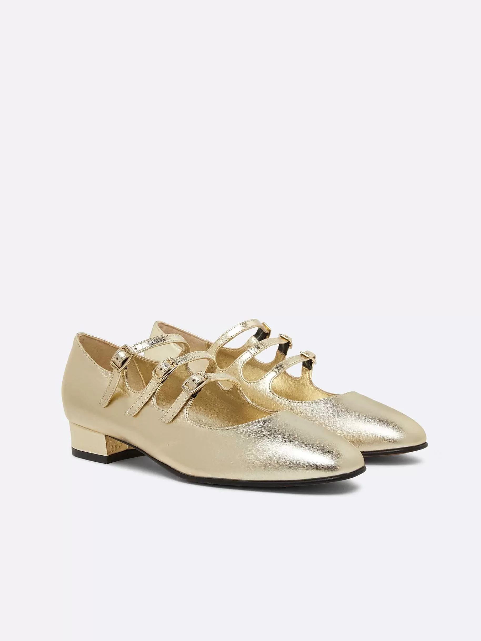 Women Carel Ballet Flats-Laminated Platinium Leather Mary Janes Ballet Flats