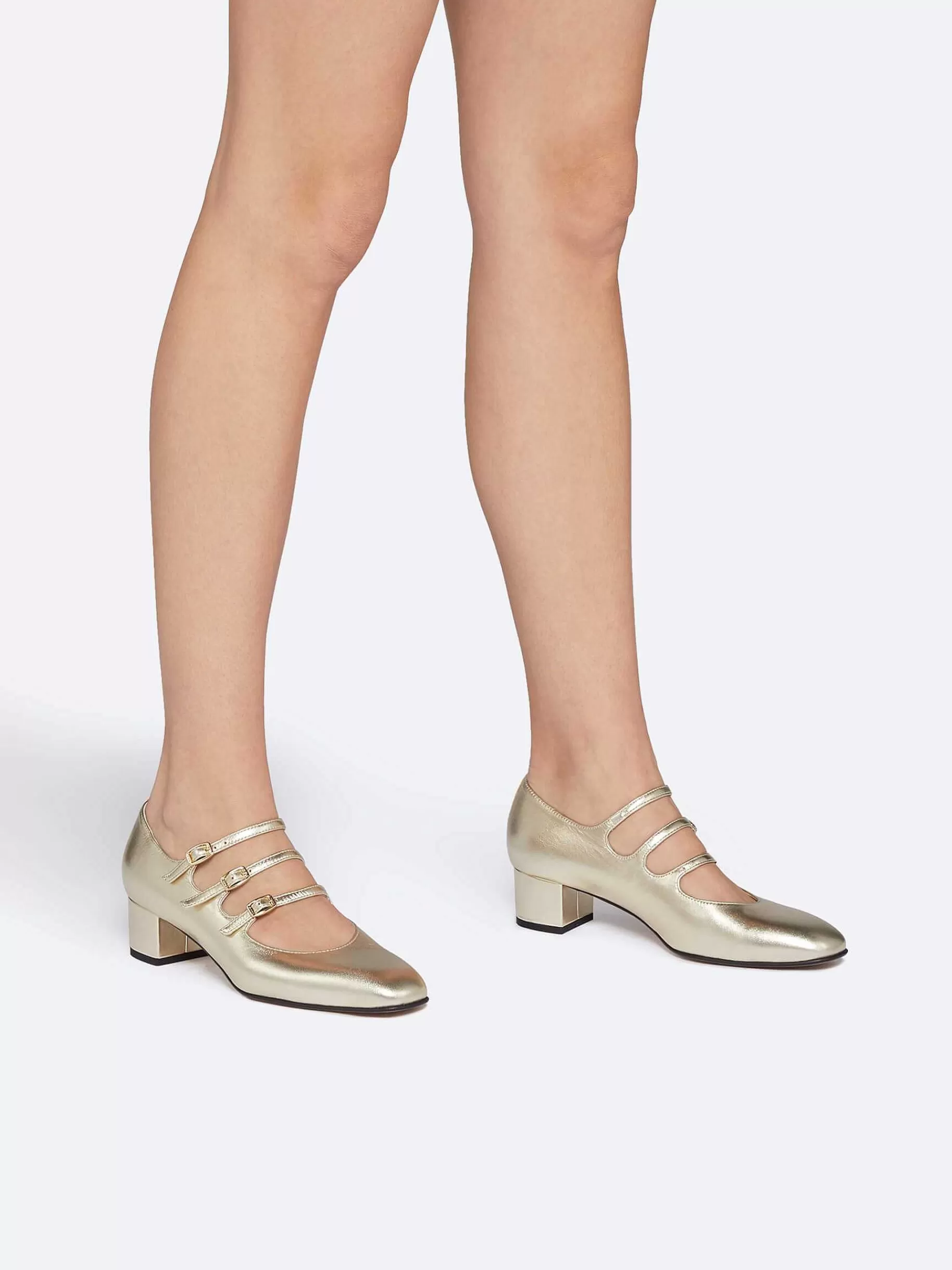 Women Carel Mary Janes-Laminated Platinum Leather Mary Janes Pumps