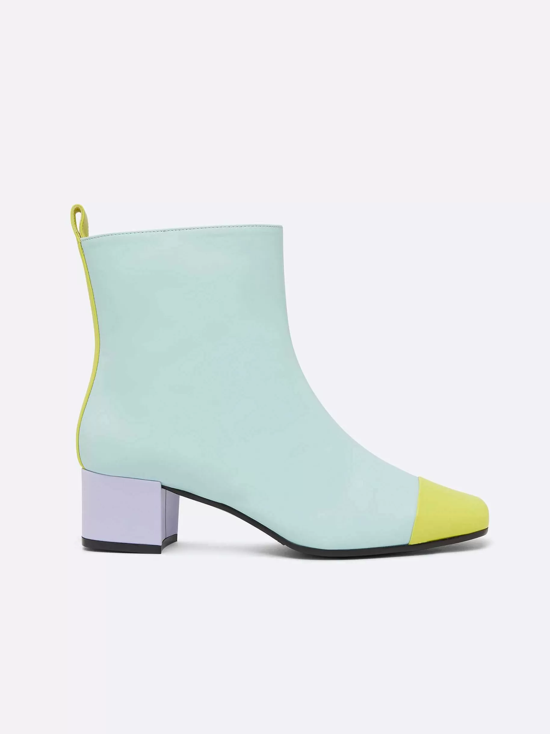 Women Carel Boots And Ankle Boots-Mint, Lilac And Lime Green Leather Ankle Boots