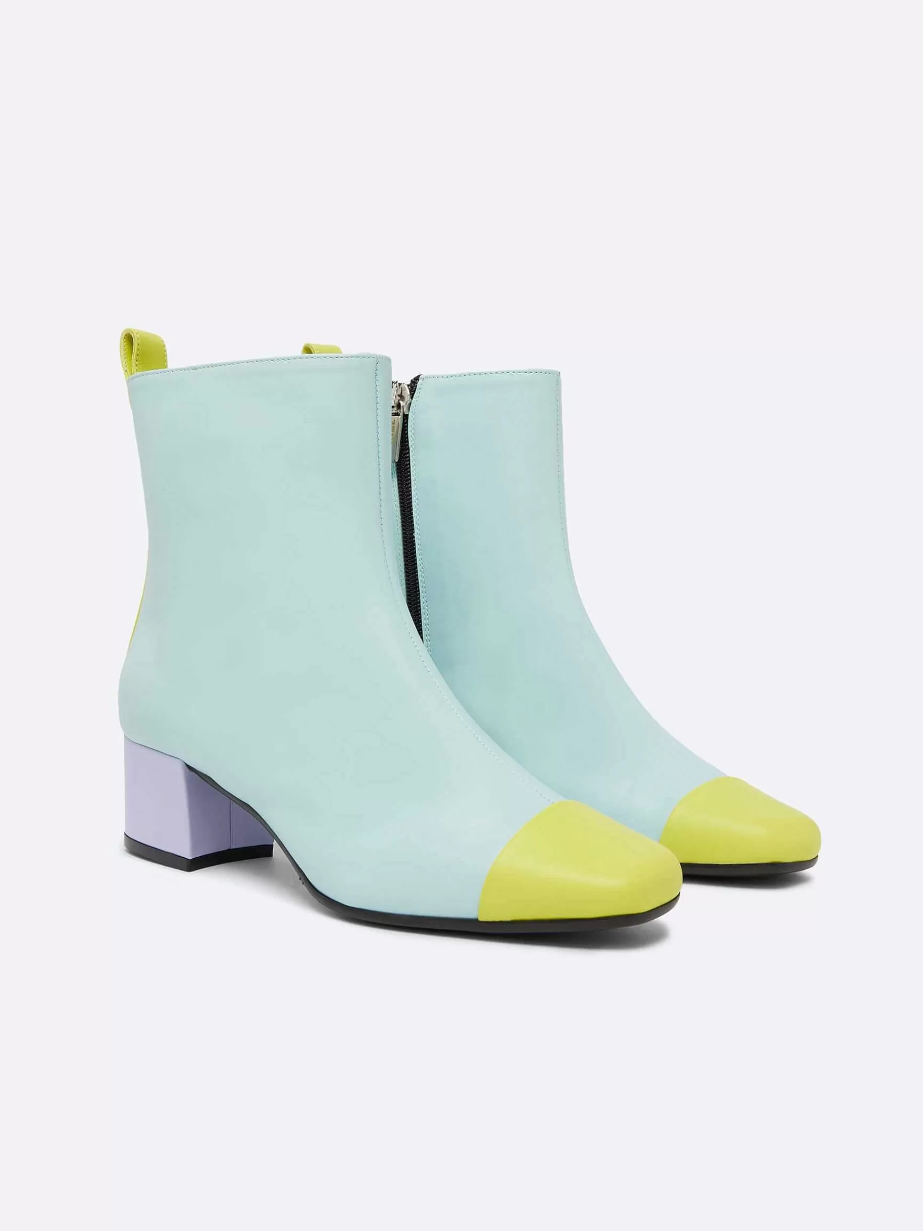 Women Carel Boots And Ankle Boots-Mint, Lilac And Lime Green Leather Ankle Boots