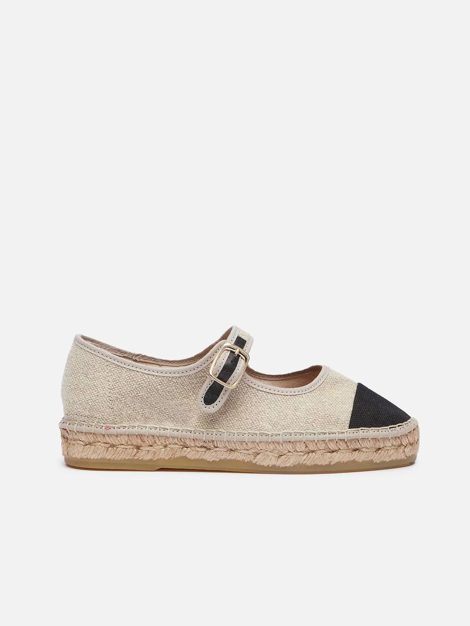 Women Carel Espadrilles-Natural And Black Linen Mary Janes Espadrilles