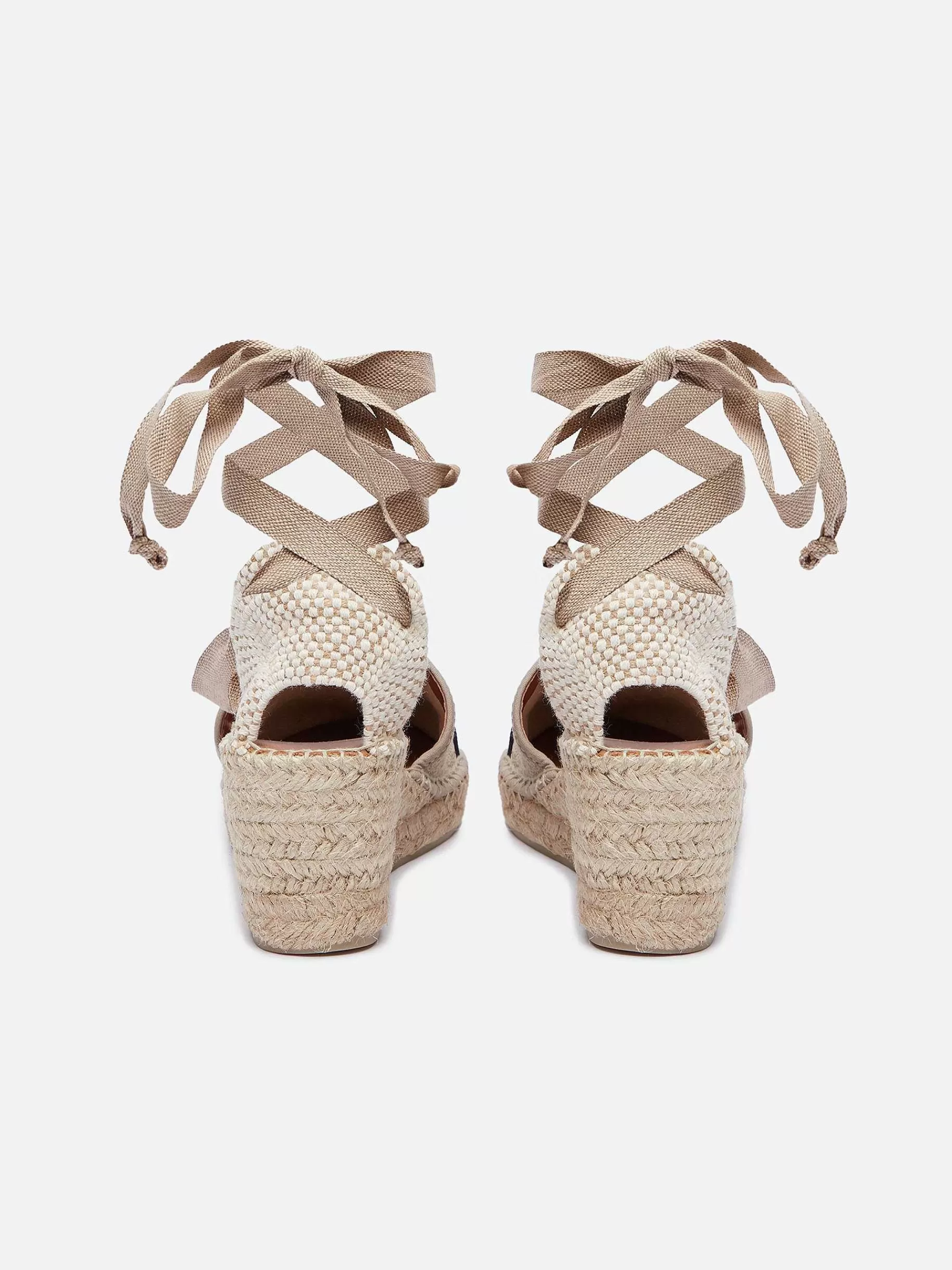 Women Carel Espadrilles-Natural And Black Linen Wedge Espadrilles