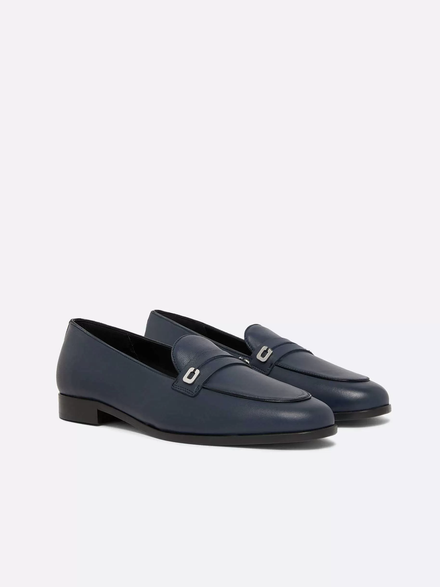 Women Carel Loafers-Navy Blue Leather Loafers