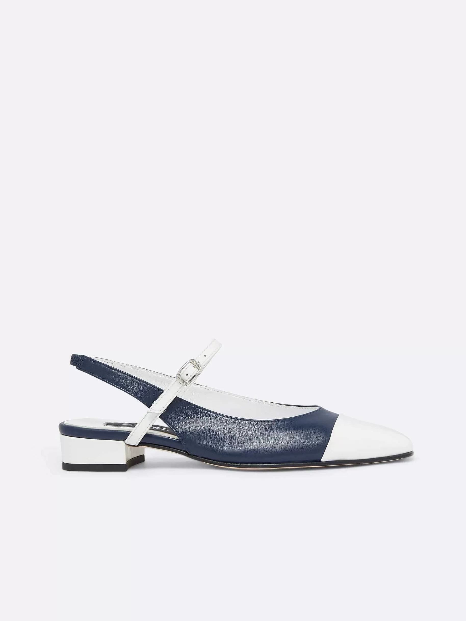 Women Carel Ballet Flats-Navy Leather And White Patent Leather Slingback