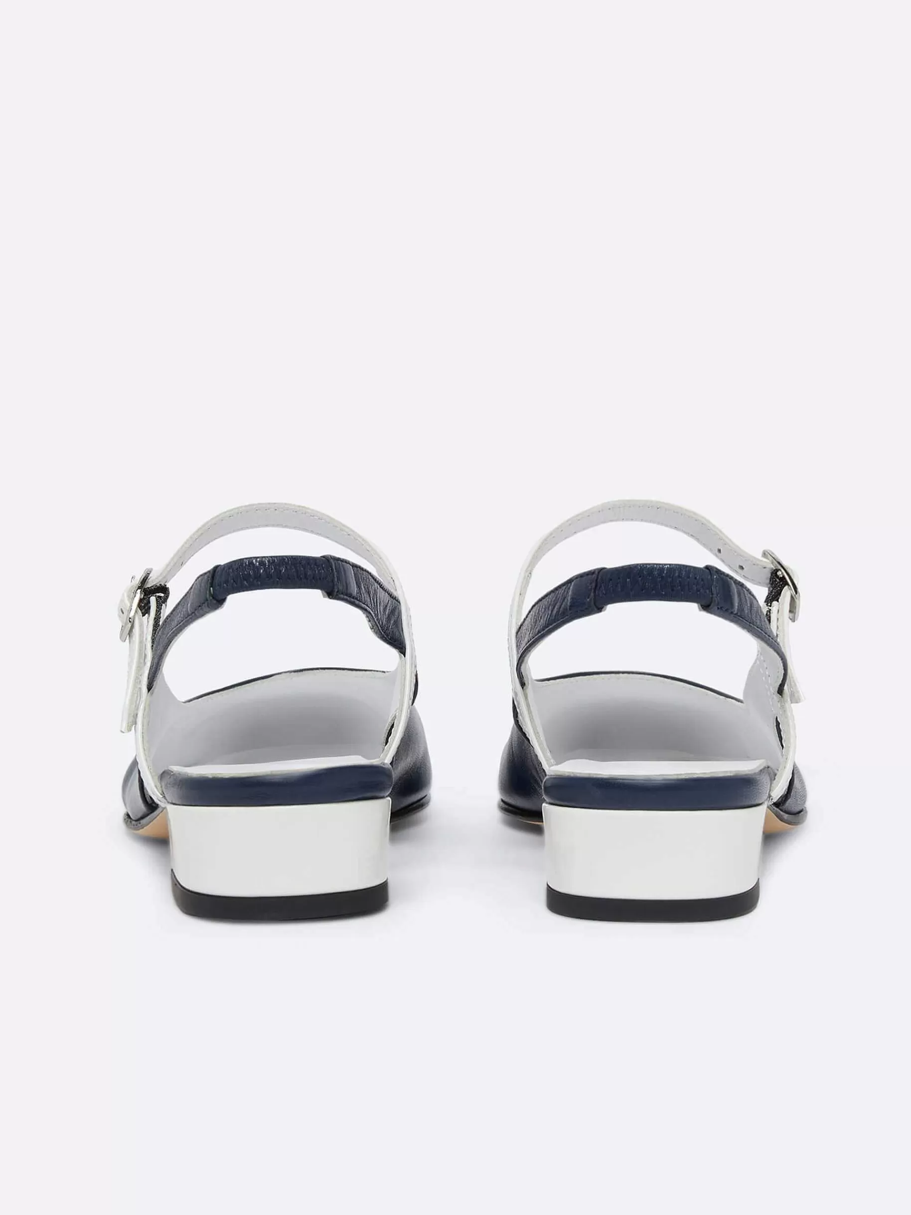 Women Carel Ballet Flats-Navy Leather And White Patent Leather Slingback