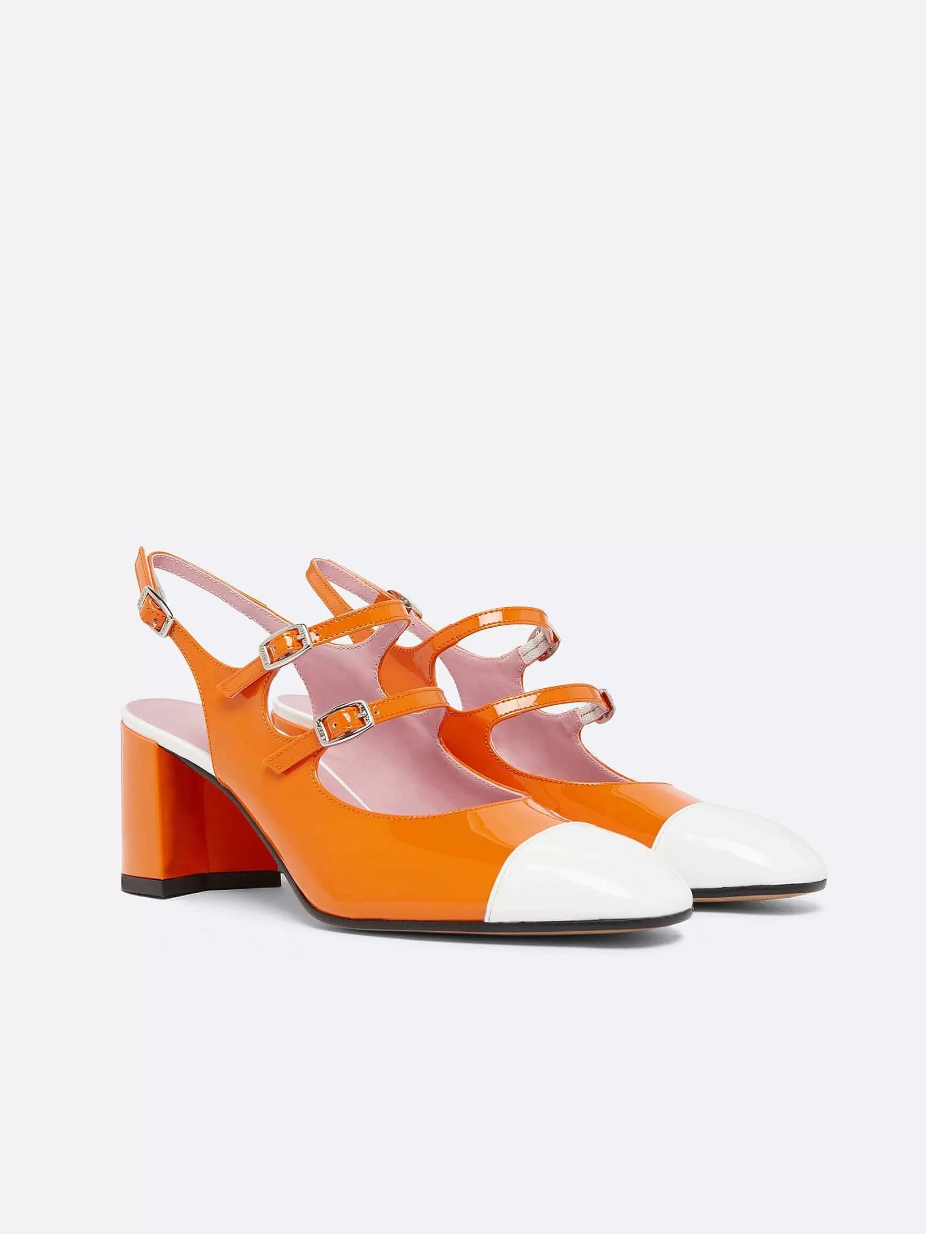 Women Carel Slingbacks-Orange And White Patent Leather Slingback Mary Janes