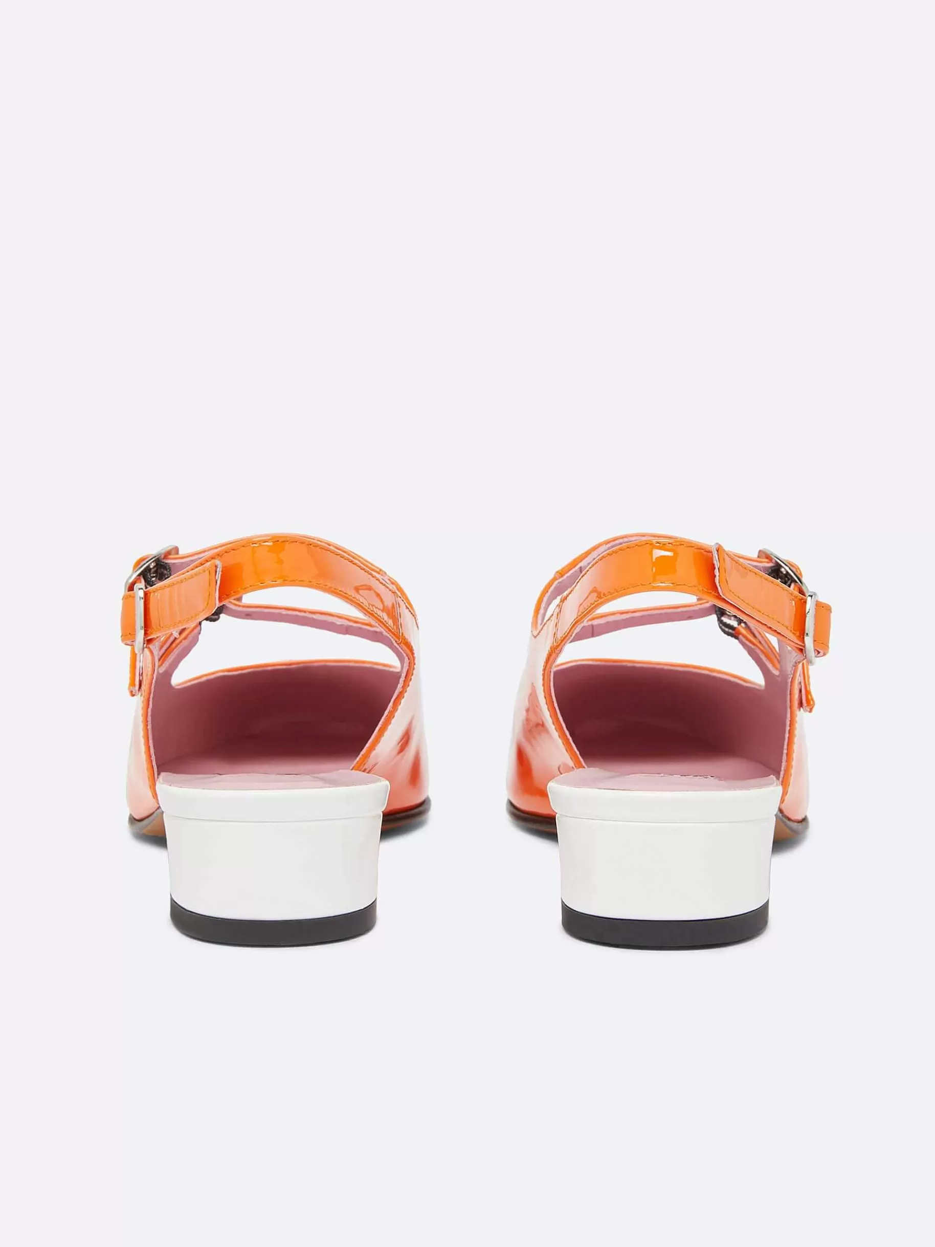 Women Carel Slingbacks-Orange And White Patent Leather Slingback Mary Janes