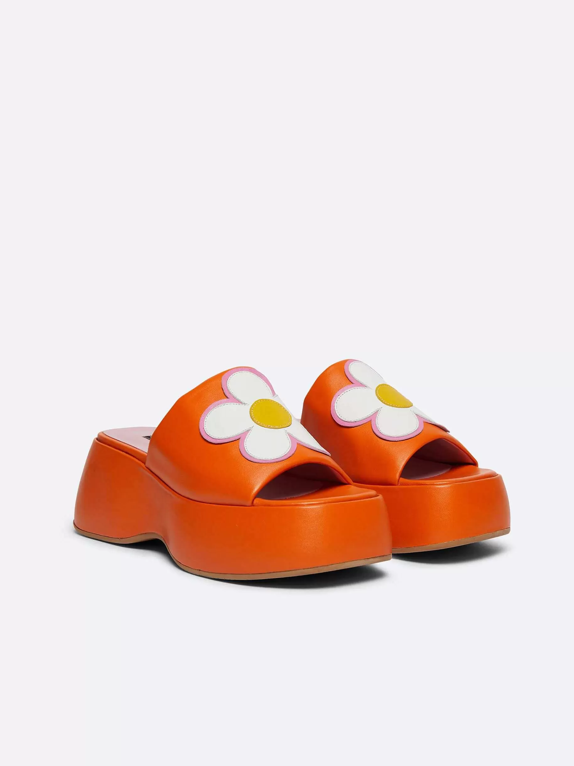 Women Carel Sandals And Mules-Orange Leather Platform Mules