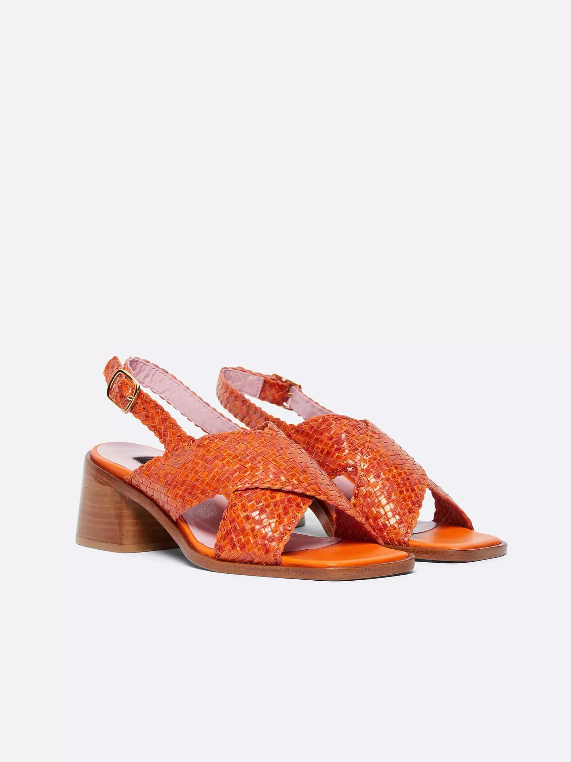 Women Carel Sandals And Mules-Orange Leather Woven Sandals