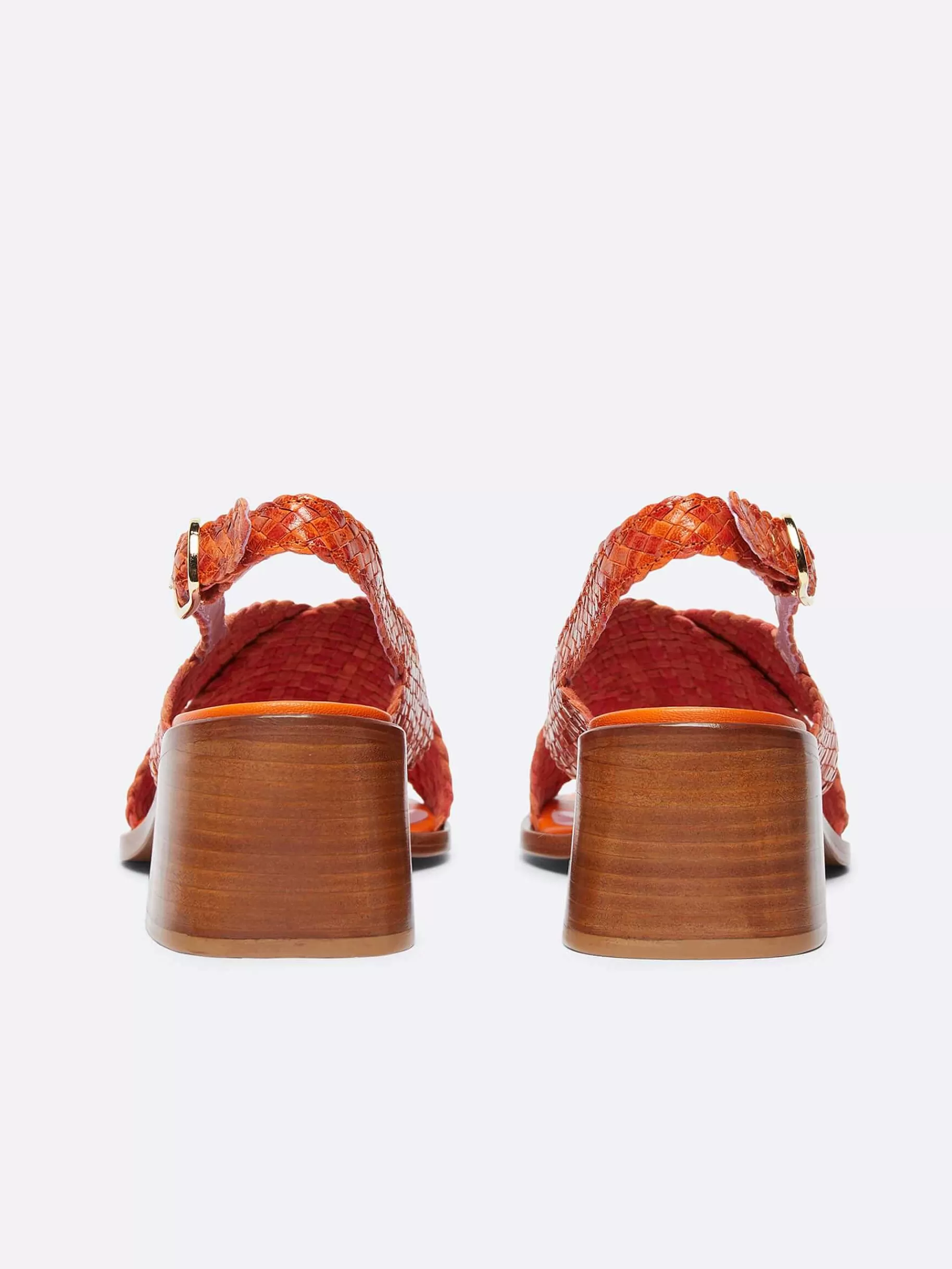 Women Carel Sandals And Mules-Orange Leather Woven Sandals